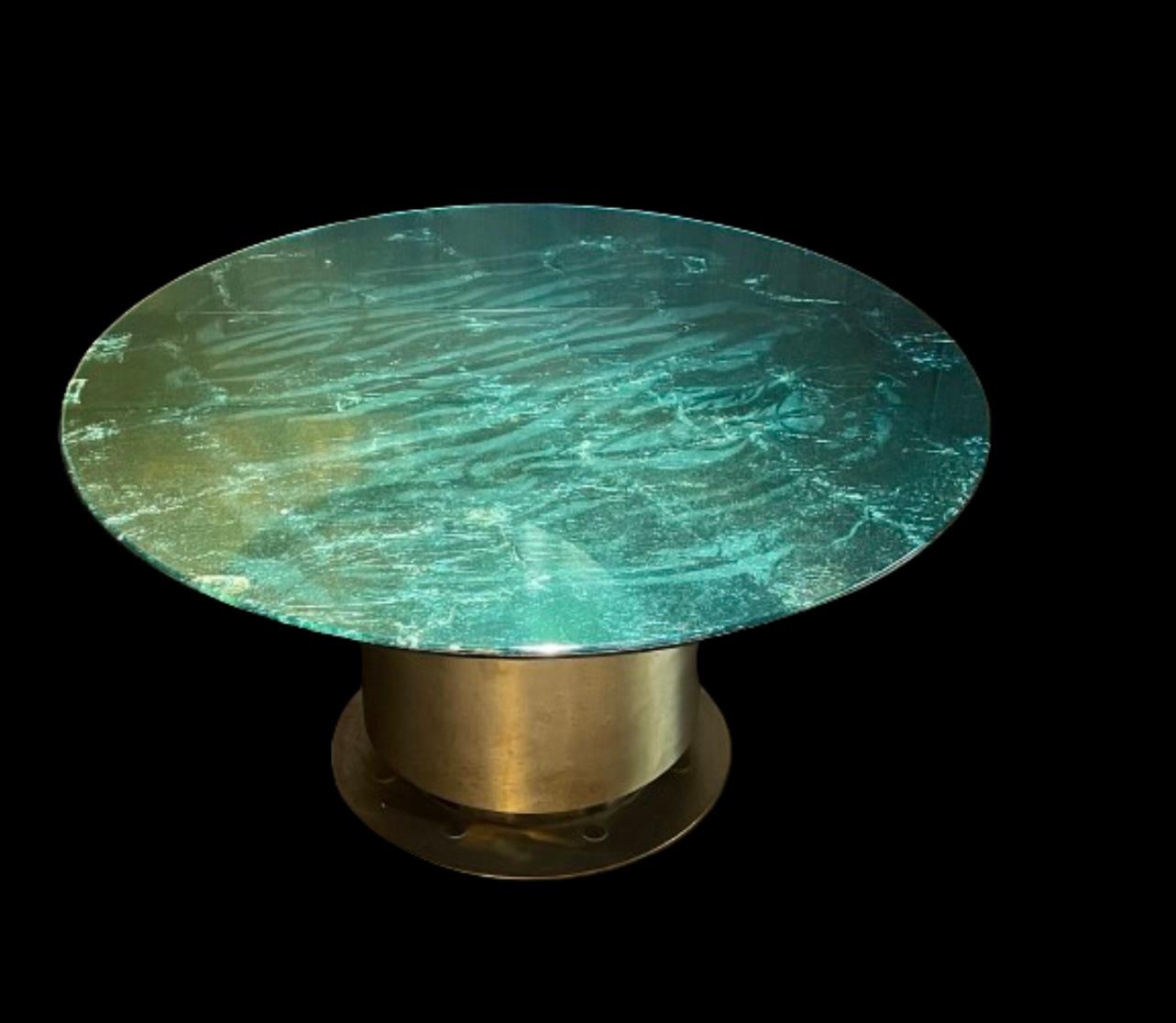 Moderne Table centrale des éditions Rizo Getsumei en verre artisanal et métal en vente