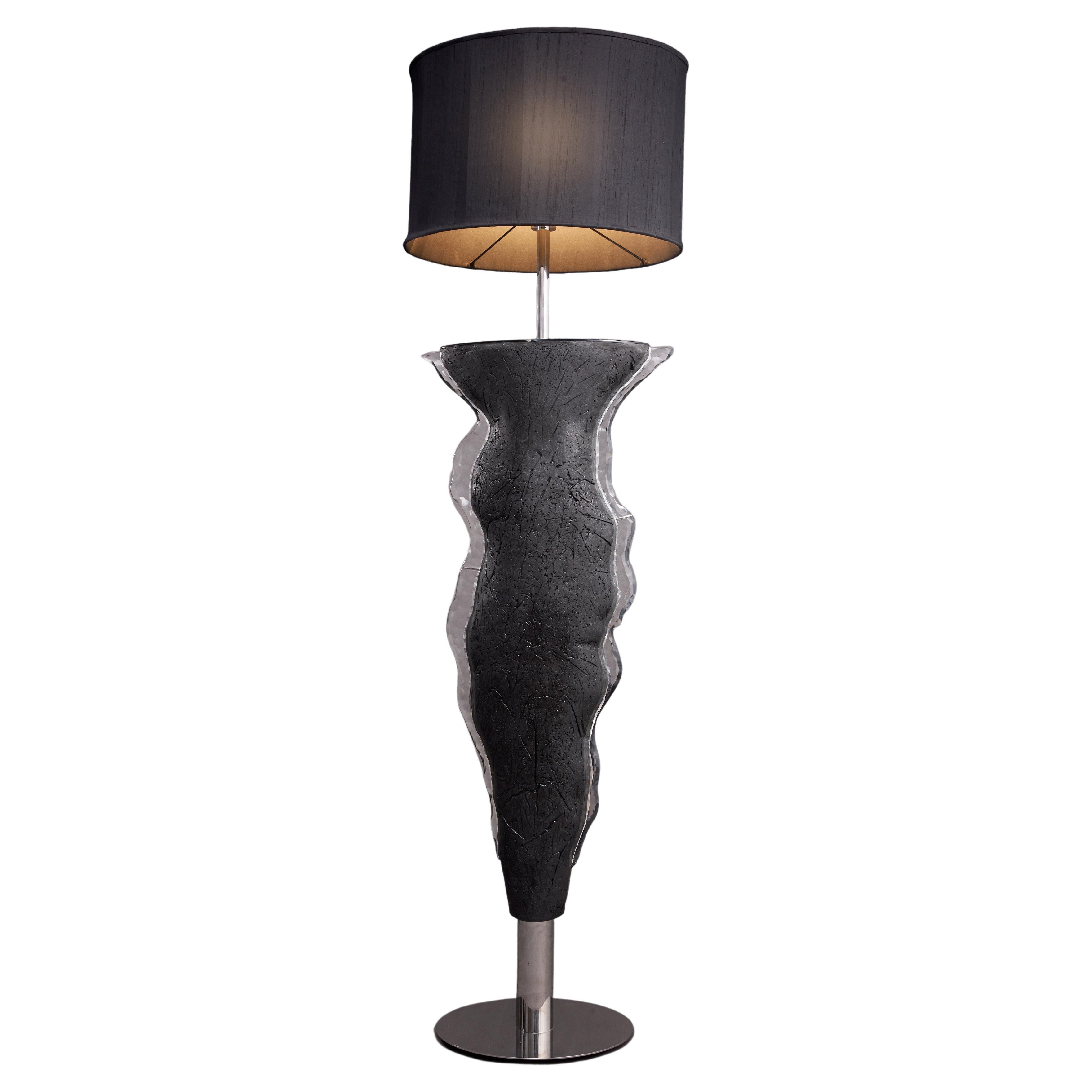 Rizo Silhouette Floor Lamp in Crystal, Coal and Weave For Sale