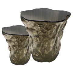 Rizo Strom Editions Coffee Table Set in Molten Patina-Brass and Metallic Glass