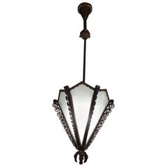 Rizzarda Chandelier Wrought Iron Glass, 1930, Italy