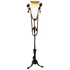 Rizzarda Floor Lamp Wrought Iron Murano Glass, 1930, Italy