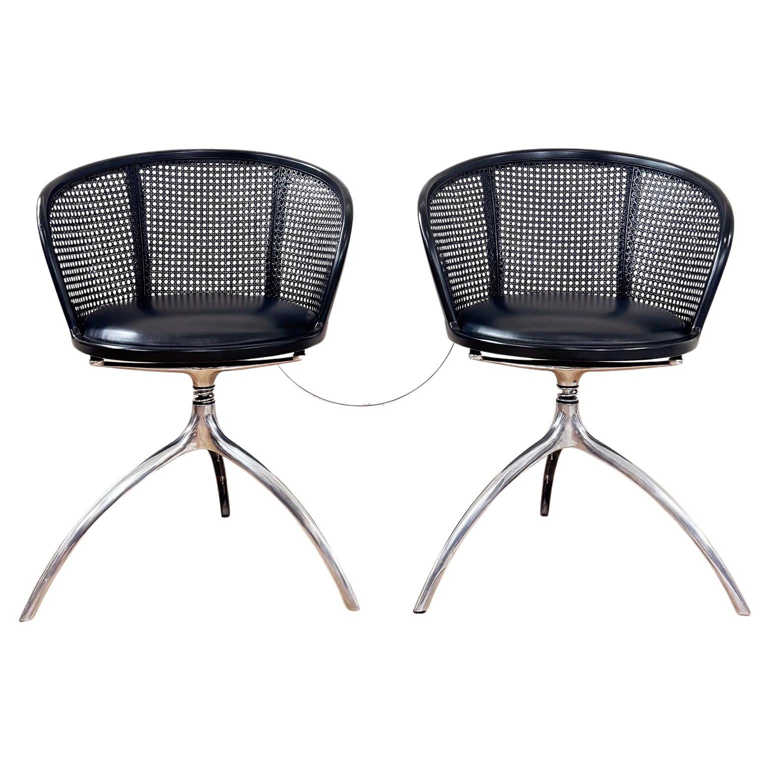 PAIR Rizzatto Alias 901 Young Lady Chair avec assise noire et structure en aluminium Cane - 2 pièces en vente
