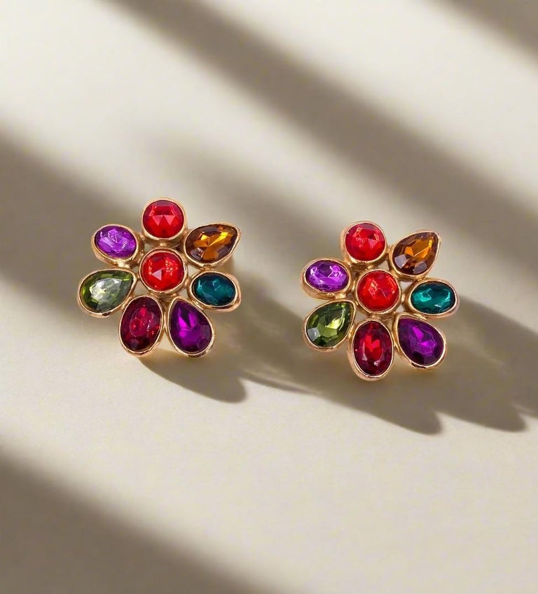 Boucles D'oreilles Vintage RJ Graziano - Pâte De Verre Et Cuivre Doré 24k - Taille S,M,L