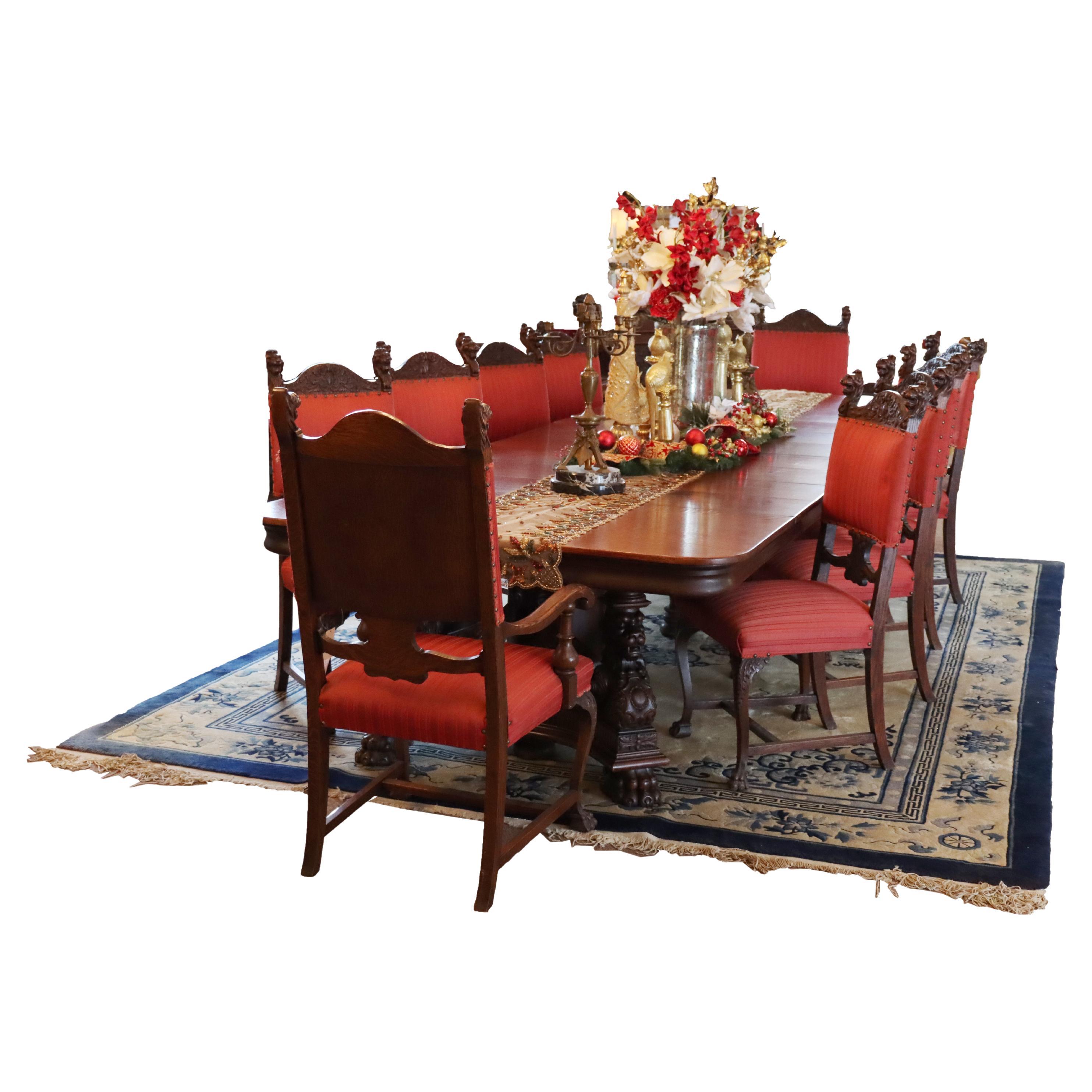 RJ Horner 154" Winged Griffin Oak Banquet or Conference Table with Eight Leaves For Sale