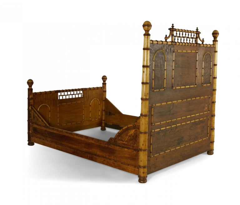 R.J. Horner Aesthetic Movement Faux Bamboo Birdseye Maple Full Bed In Good Condition For Sale In New York, NY