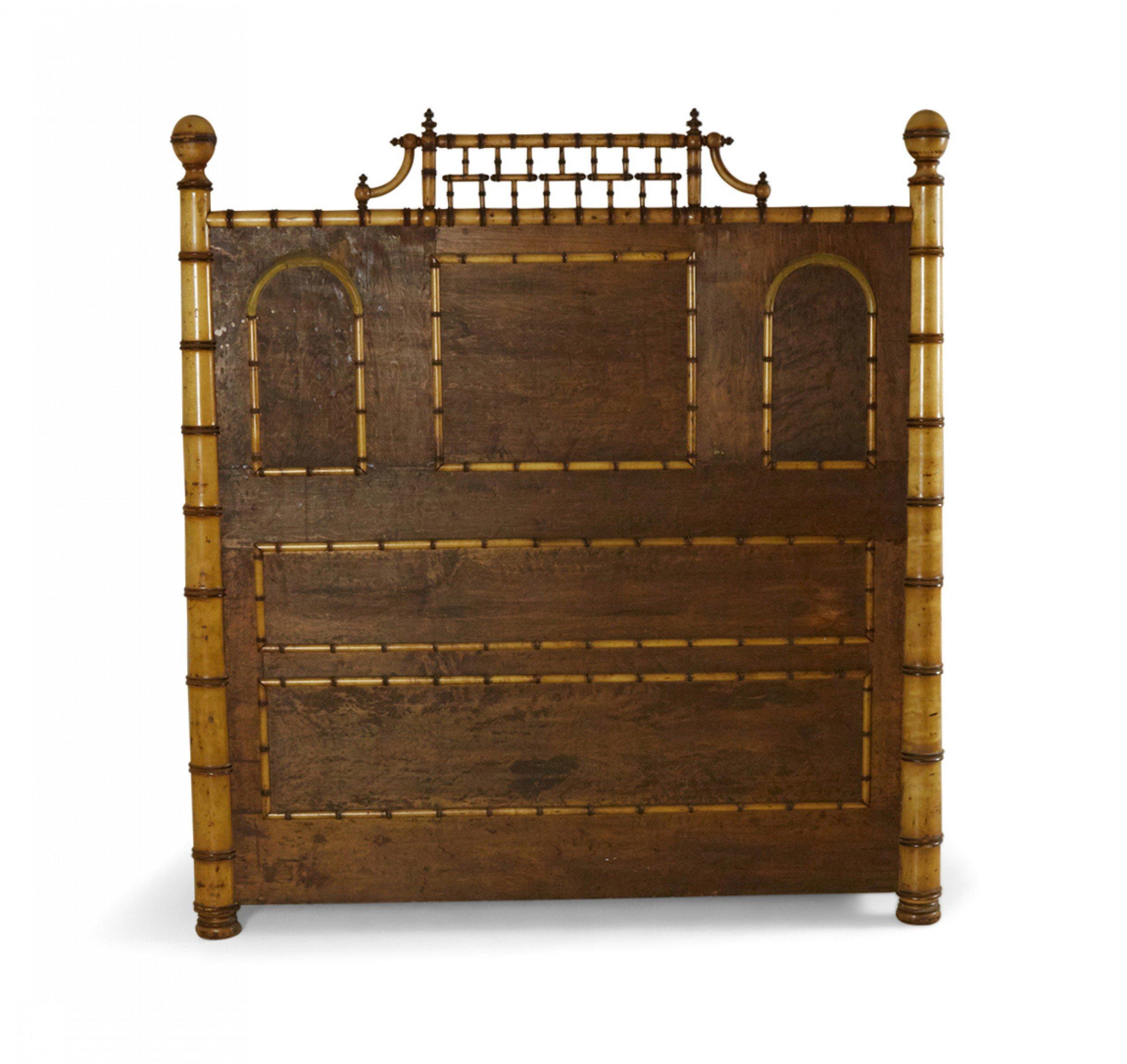 American R.J. Horner Aesthetic Movement Faux Bamboo Birdseye Maple Full Bed For Sale