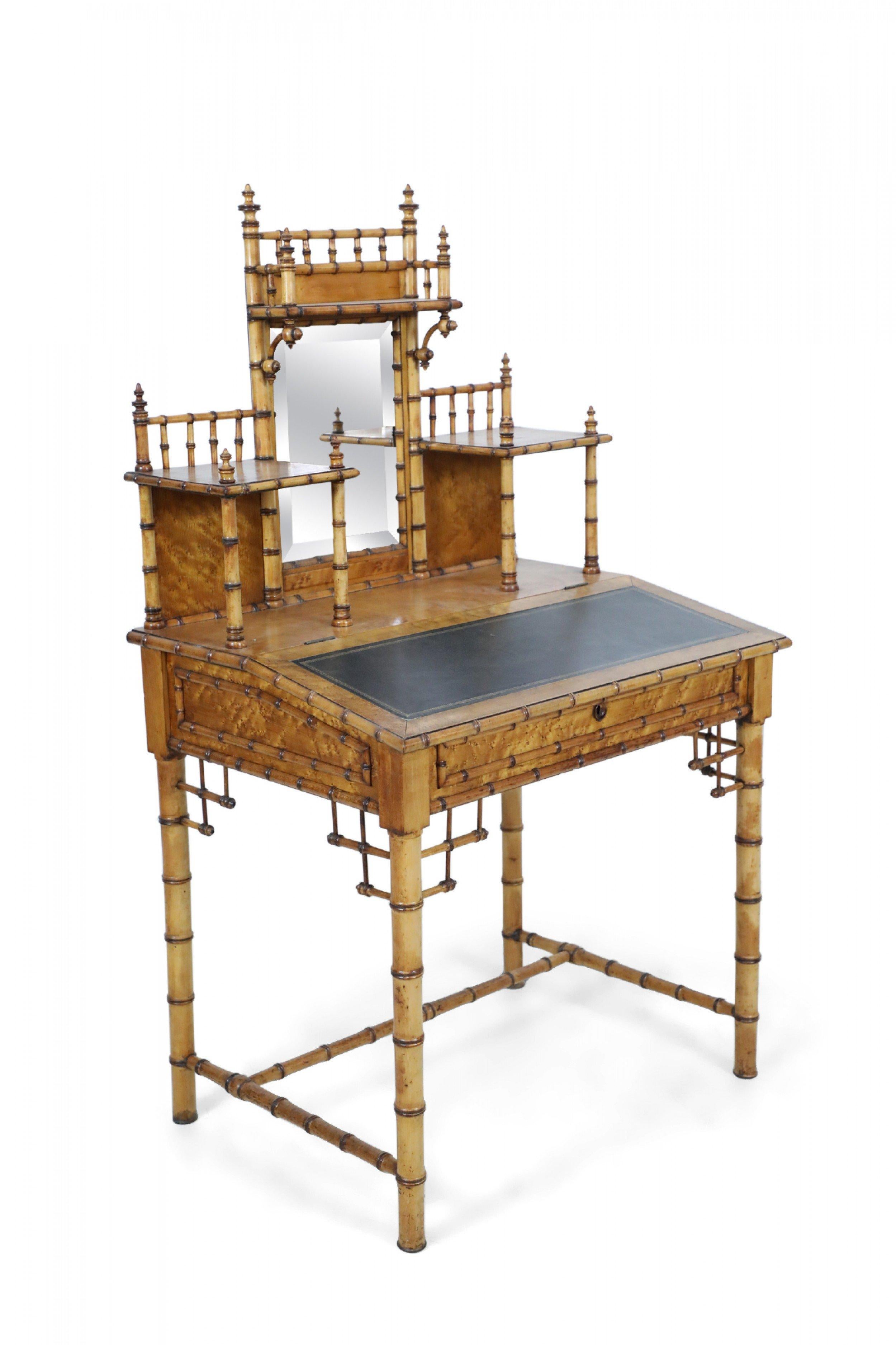 R.J. Horner Aesthetic Movement Faux Bamboo Birdseye Maple Writing Desk In Good Condition In Queens, NY