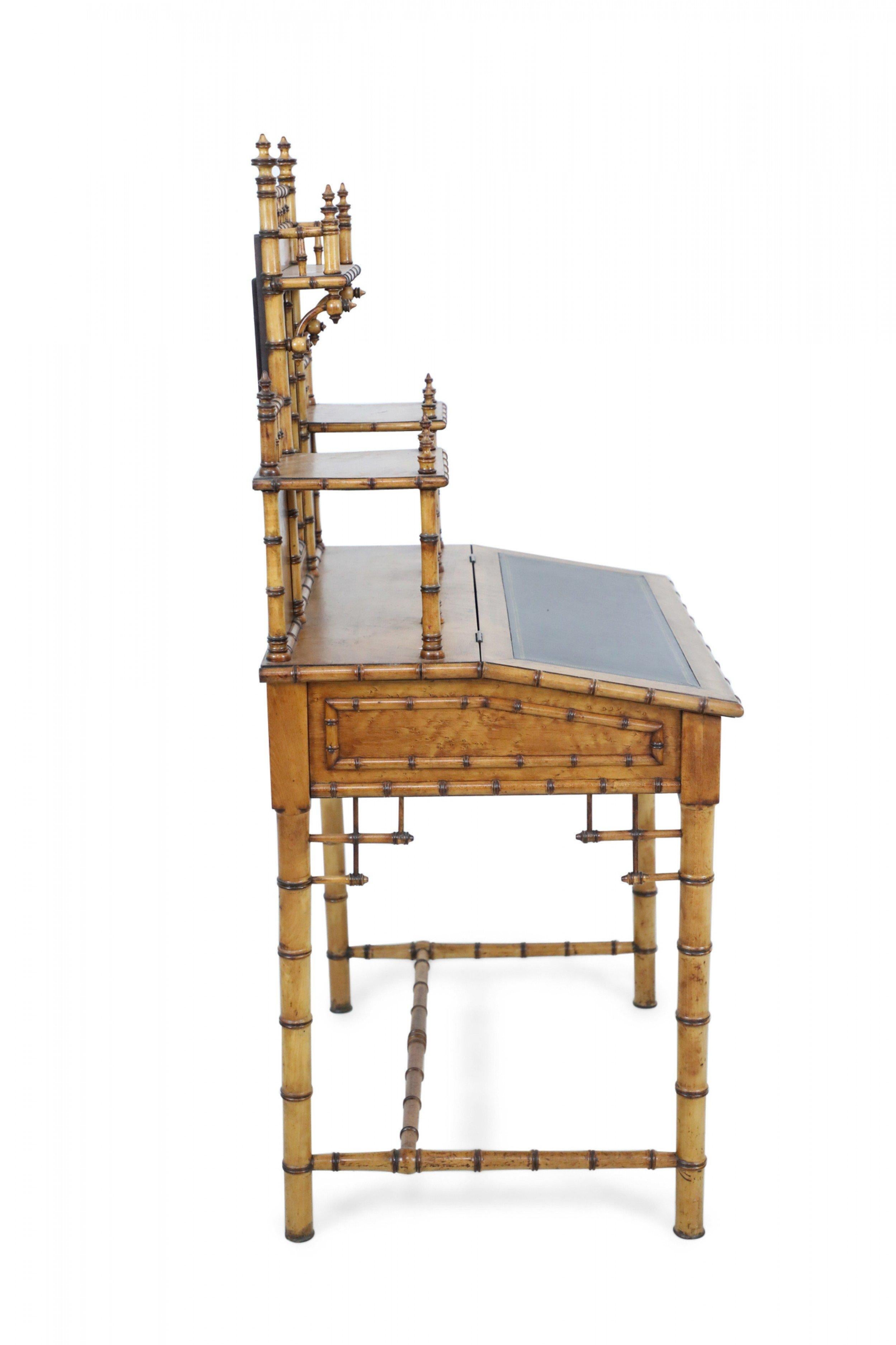 19th Century R.J. Horner Aesthetic Movement Faux Bamboo Birdseye Maple Writing Desk For Sale