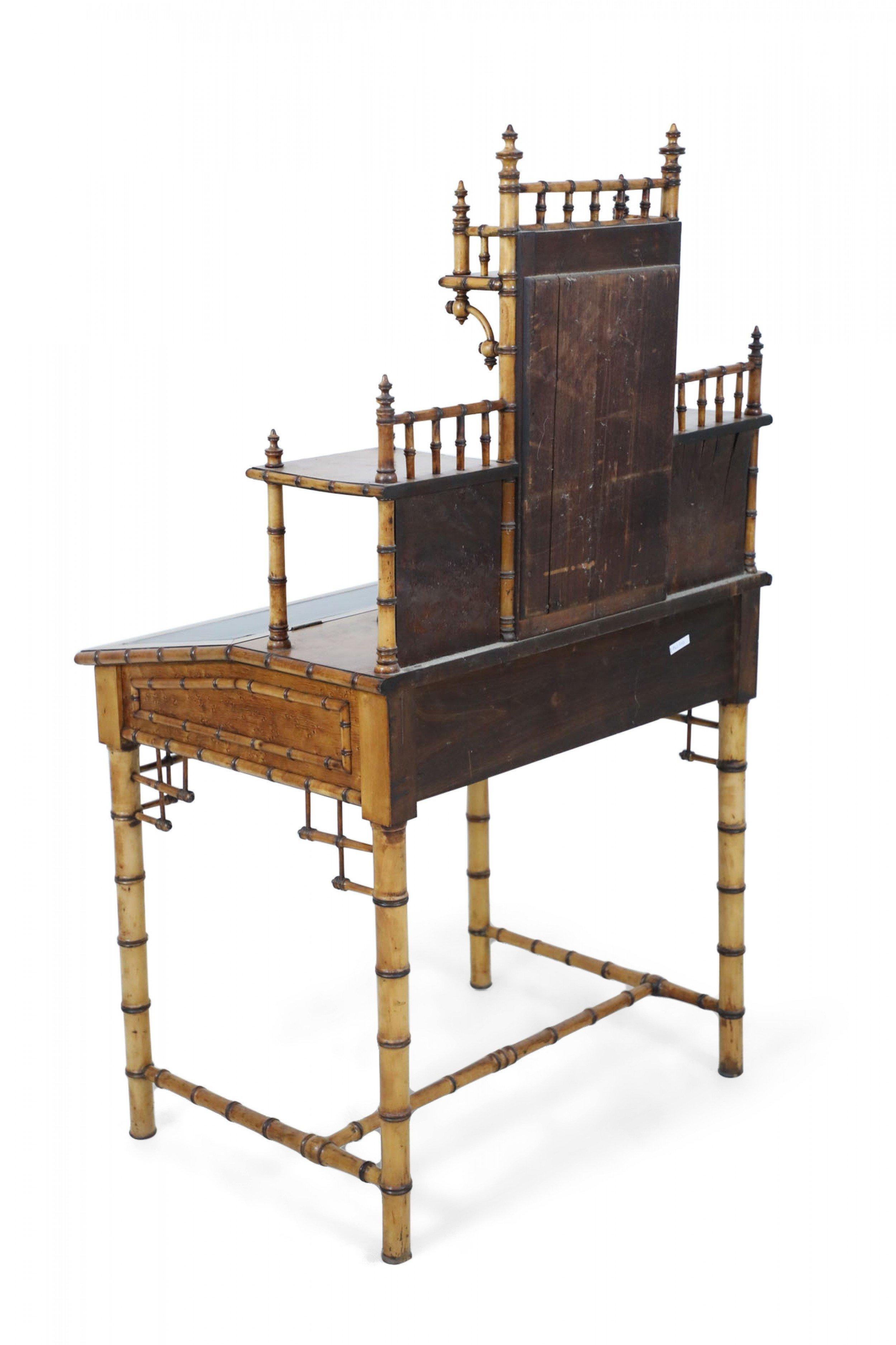 Leather R.J. Horner Aesthetic Movement Faux Bamboo Birdseye Maple Writing Desk