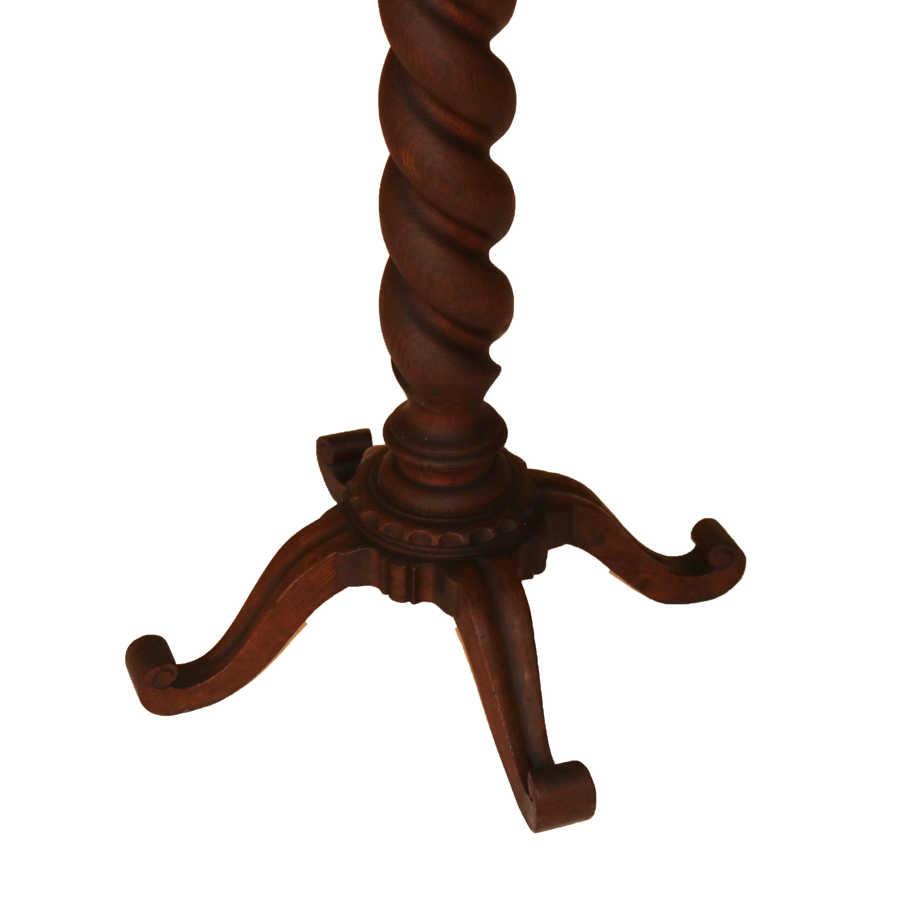 20th Century RJ Horner Arts and Crafts Oak Barley Twist Sculpture/Plant Pedestal C1920