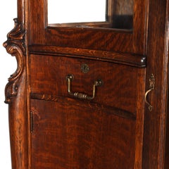 RJ Horner (attr.) Figural Carved Oak Server, Griffins & Full Serpentine Glass