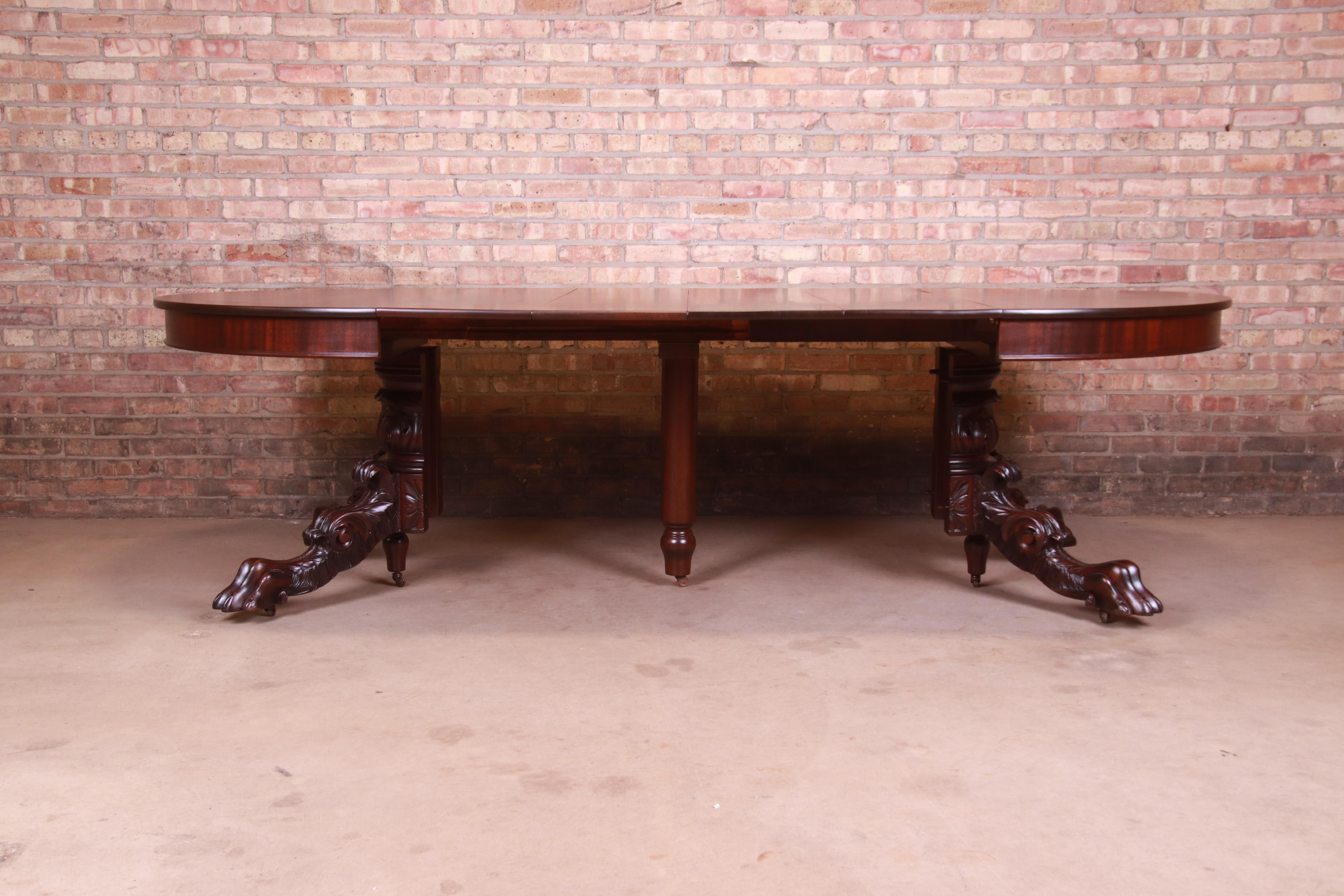 R.J. Horner Attributed Antique Ornate Carved Mahogany Extension Dining Table 4