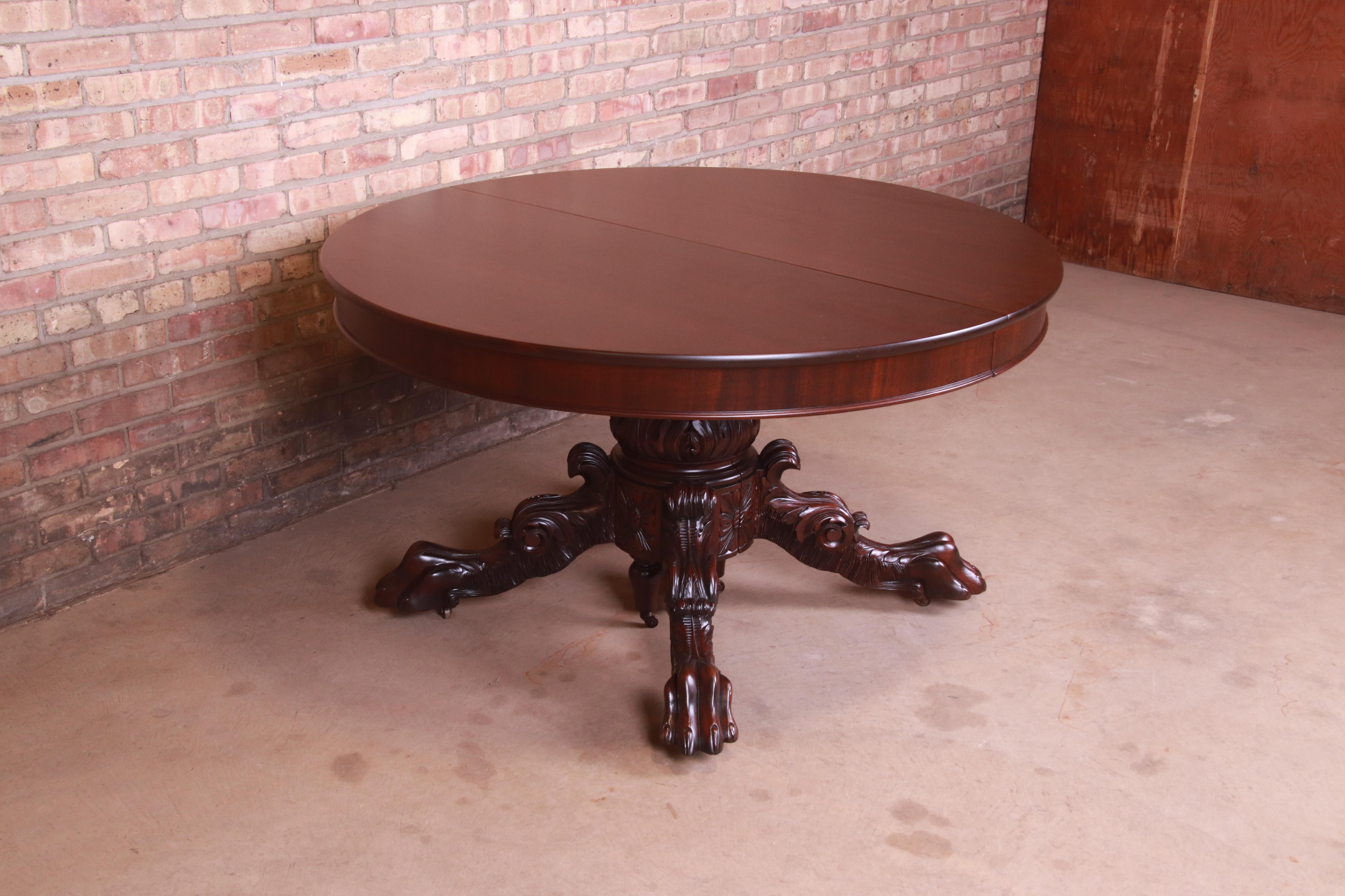 Victorian R.J. Horner Attributed Antique Ornate Carved Mahogany Extension Dining Table