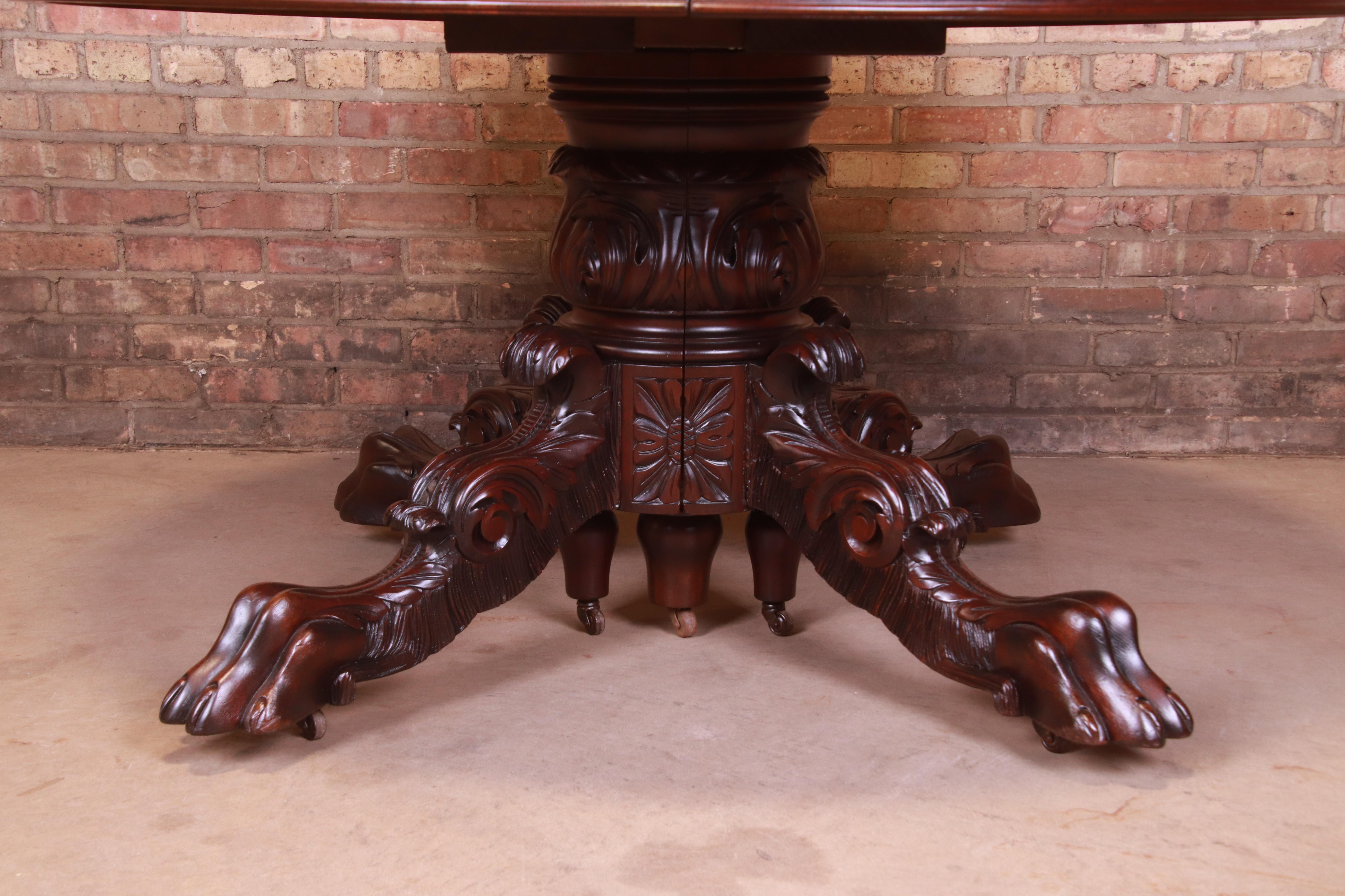 R.J. Horner Attributed Antique Ornate Carved Mahogany Extension Dining Table 1