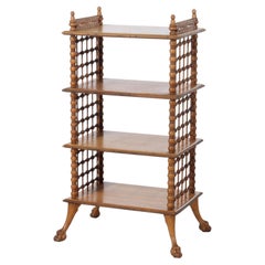 RJ Horner Carved Oak Stick & Ball Book Rack With Claw Feet c1900