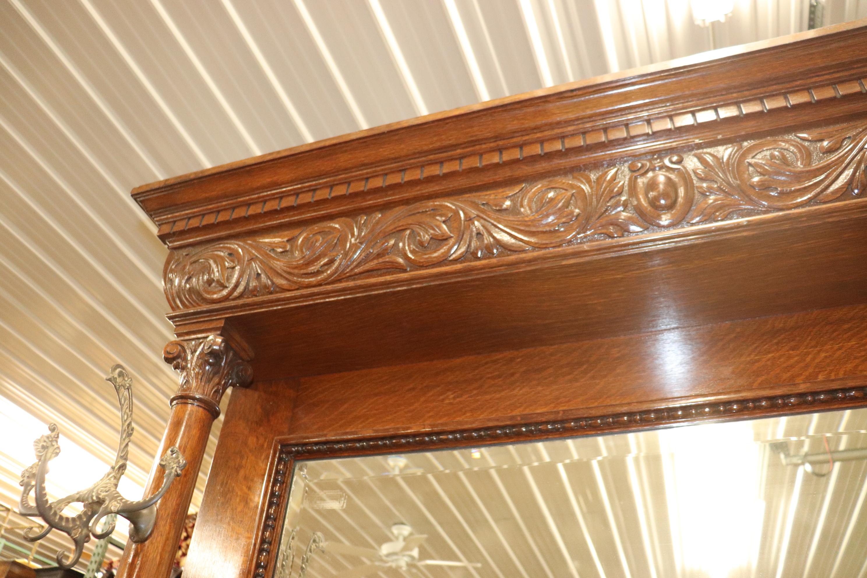R.J. Horner Carved Tiger Oak Winged Griffin Hall Mirror Bench with Storage 2