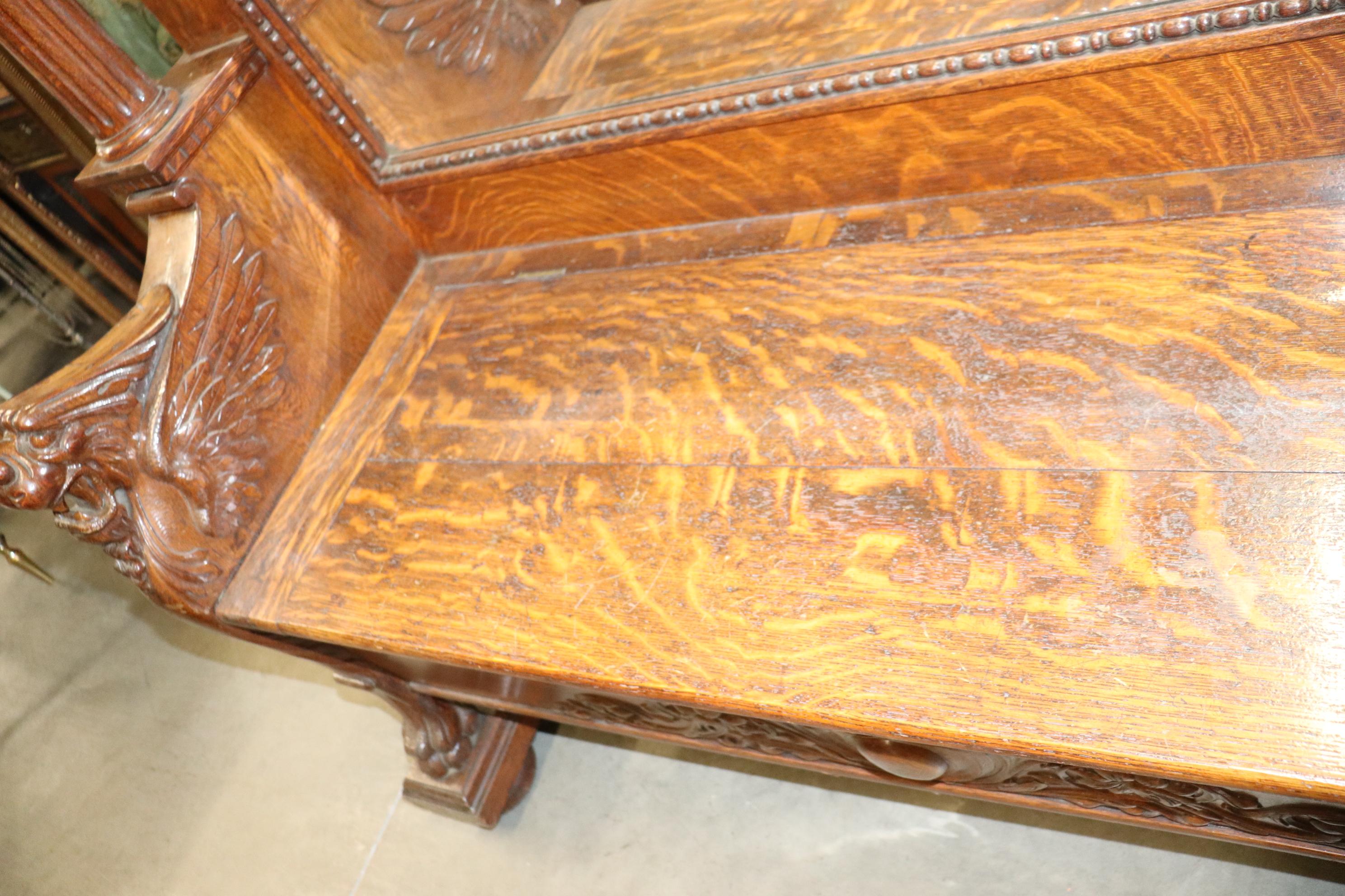 R.J. Horner Carved Tiger Oak Winged Griffin Hall Mirror Bench with Storage 4