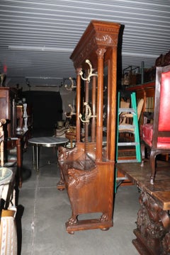 R.J. Horner Carved Tiger Oak Winged Griffin Hall Mirror Bench with Storage