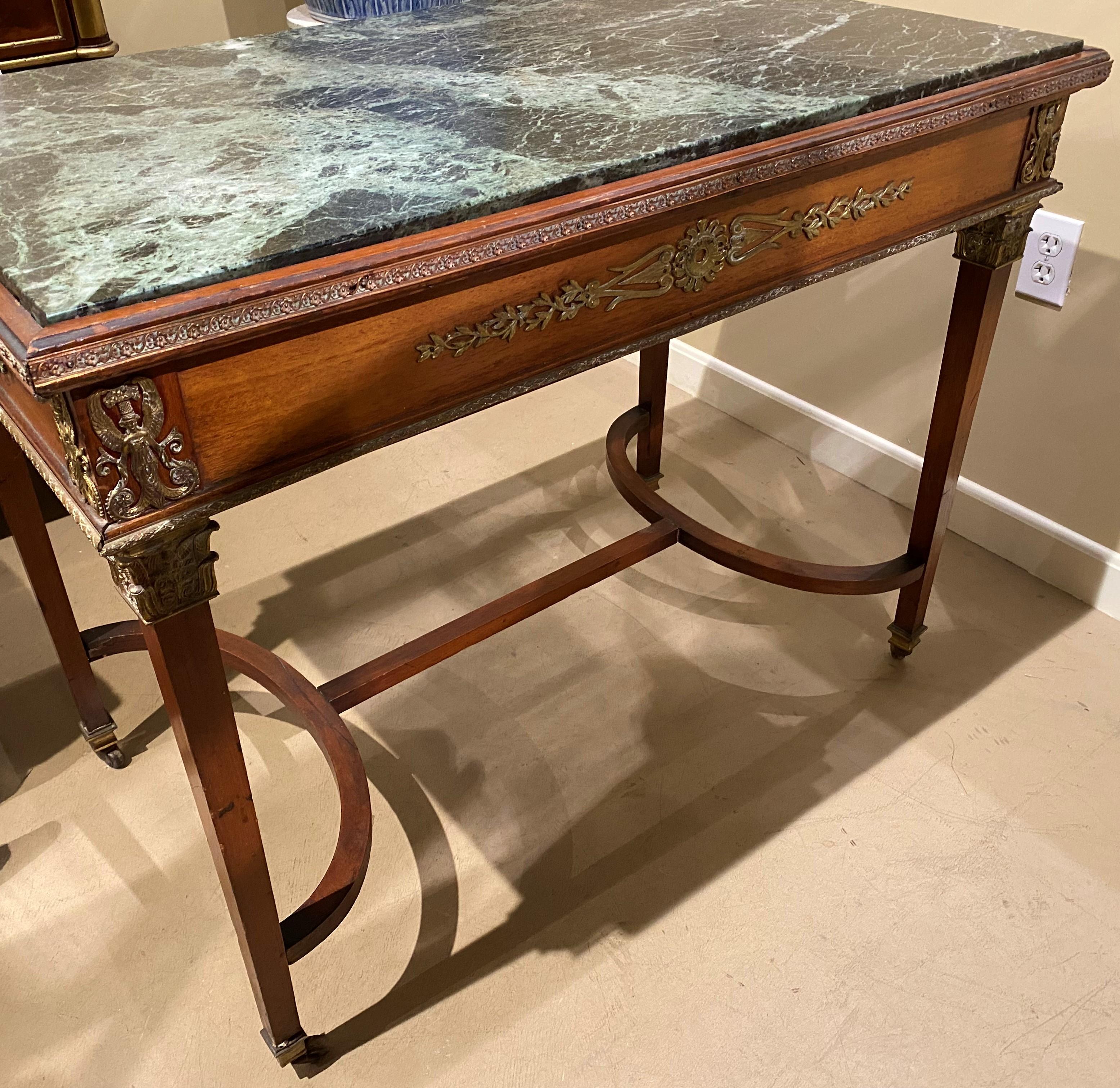 RJ Horner & Co French Marble Top One-Drawer Writing Table with Ormolu For Sale 6