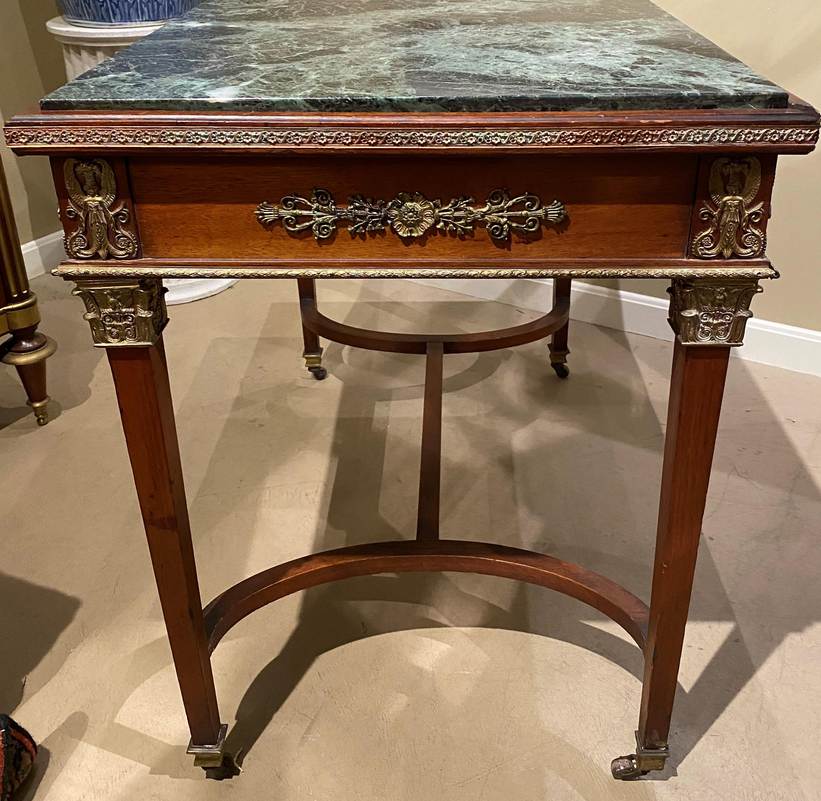 19th Century RJ Horner & Co French Marble Top One-Drawer Writing Table with Ormolu For Sale