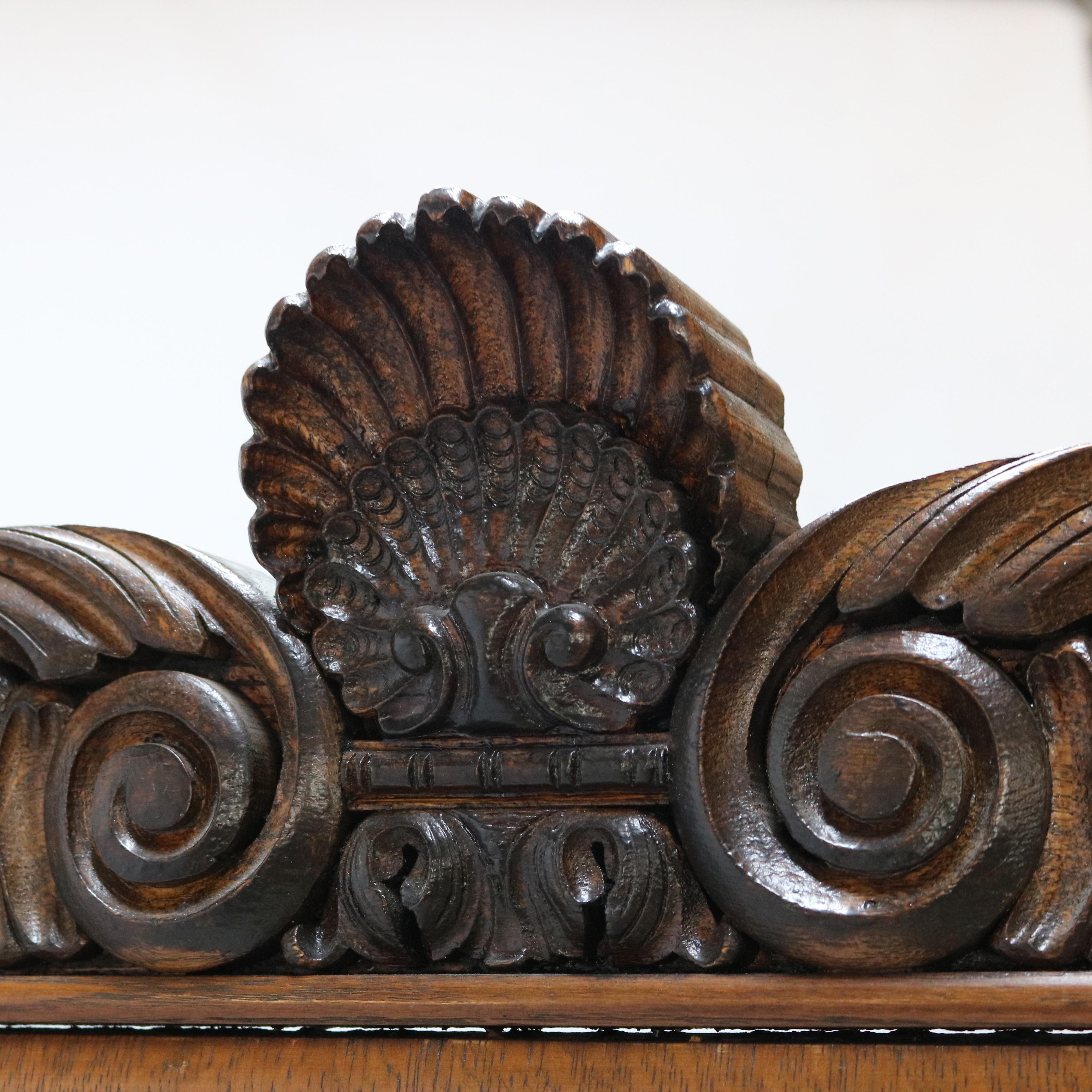 RJ Horner Figural Carved Oak Mirrored Sideboard with Leaded Glass c1910 6