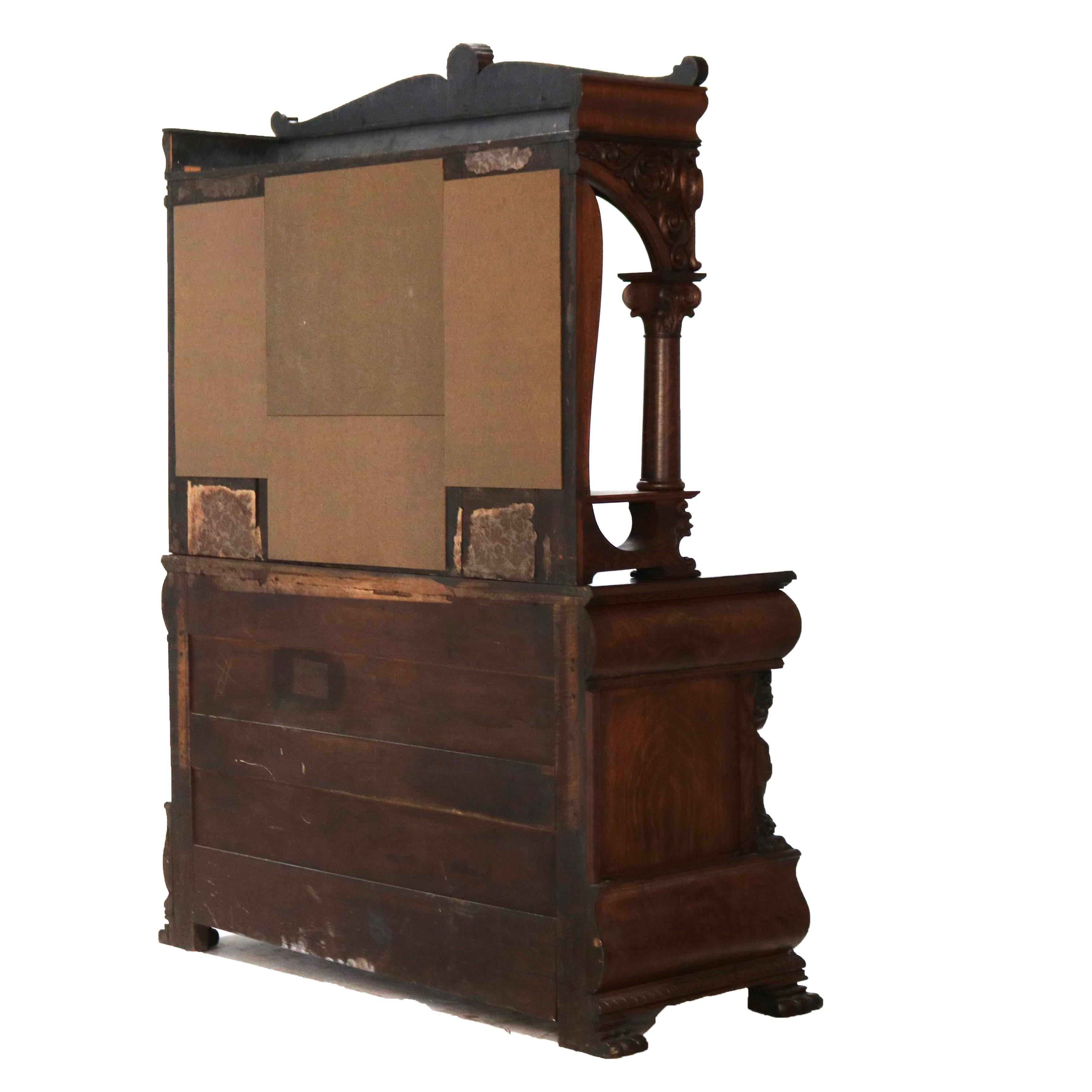 RJ Horner Figural Carved Oak Mirrored Sideboard with Leaded Glass c1910 14