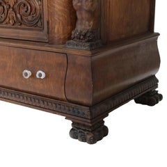 RJ Horner Figural Carved Oak Mirrored Sideboard with Leaded Glass c1910