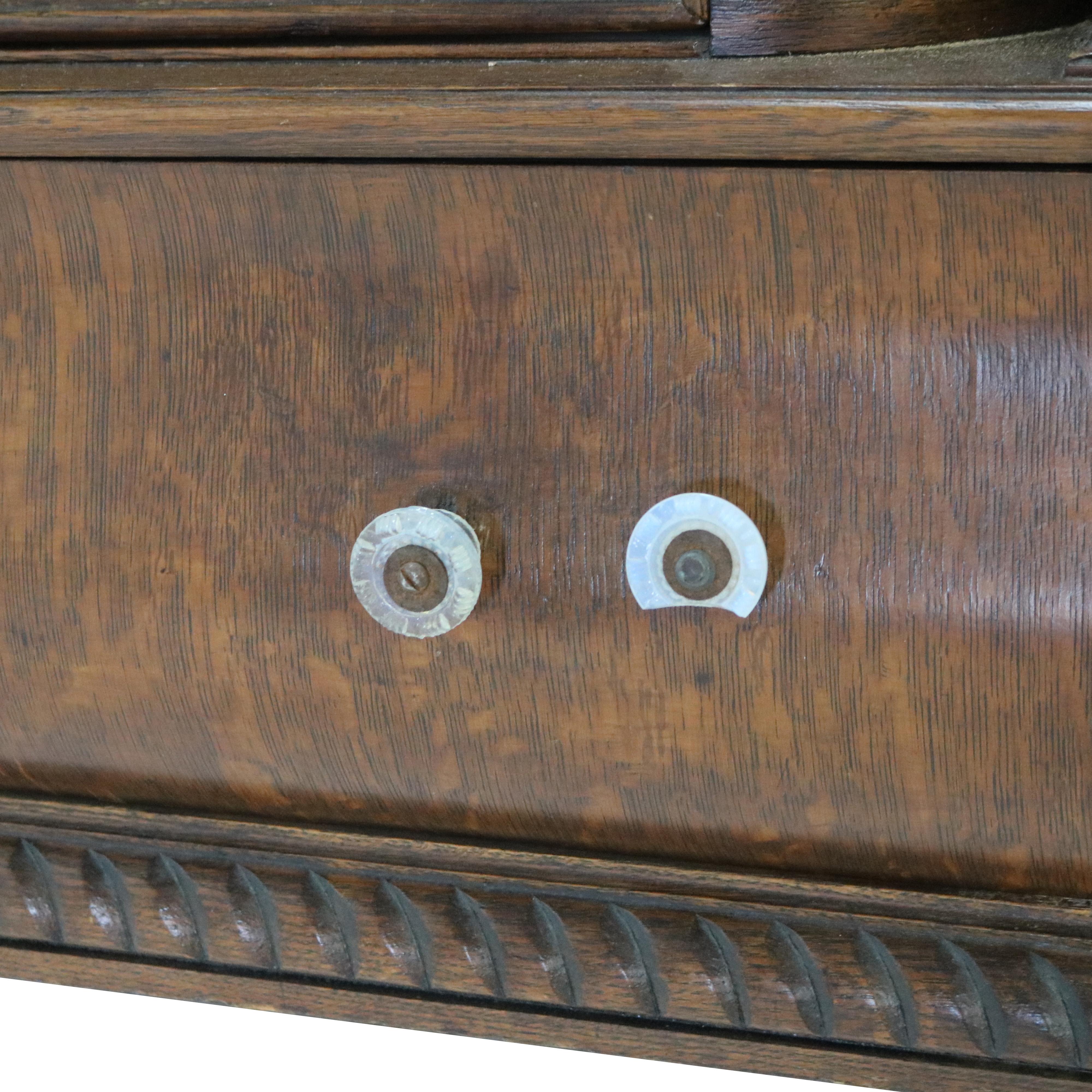 RJ Horner Figural Carved Oak Mirrored Sideboard with Leaded Glass c1910 In Good Condition In Big Flats, NY