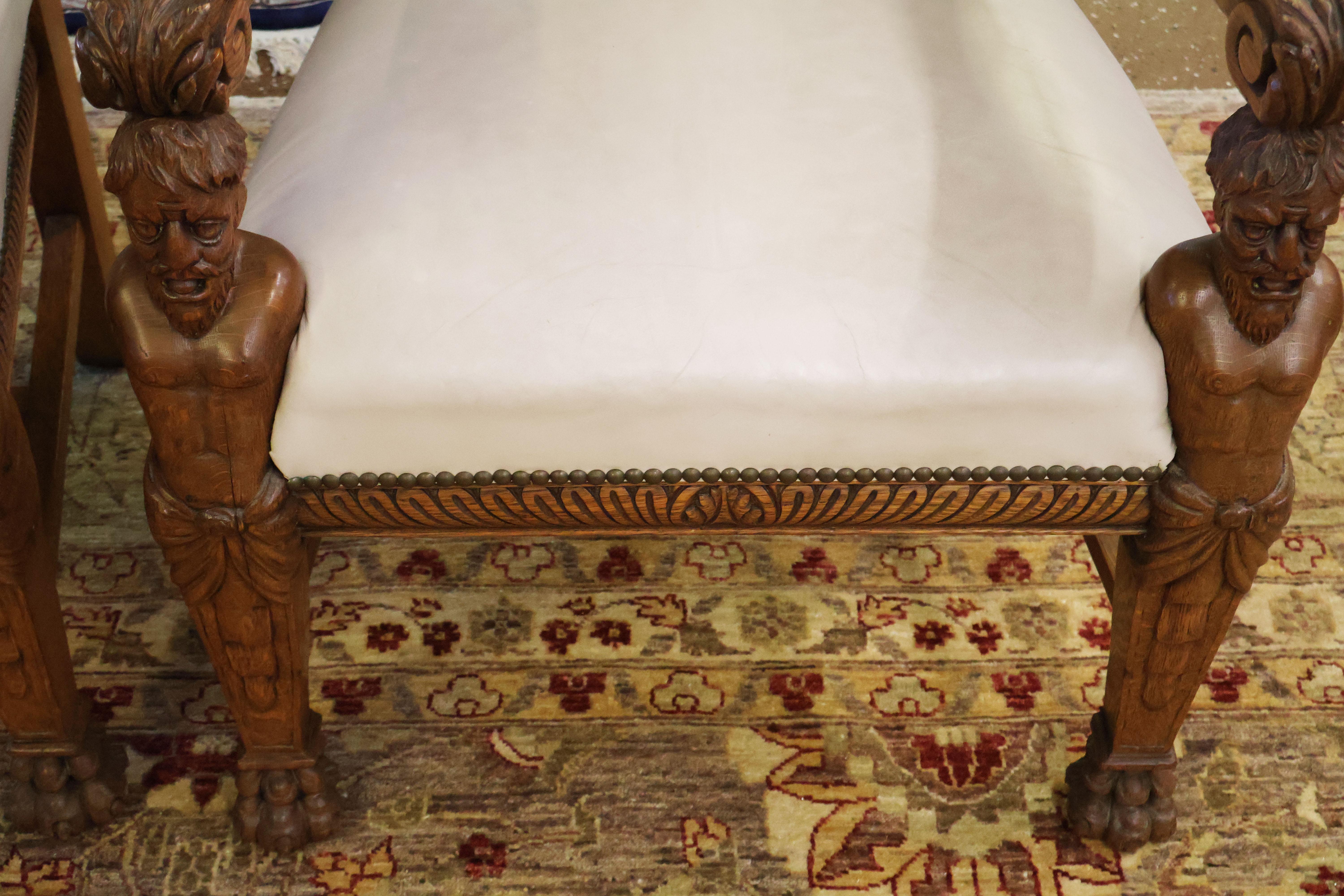 RJ Horner Oak Man Of The Mountain Renaissance Revival Arm Chairs 4