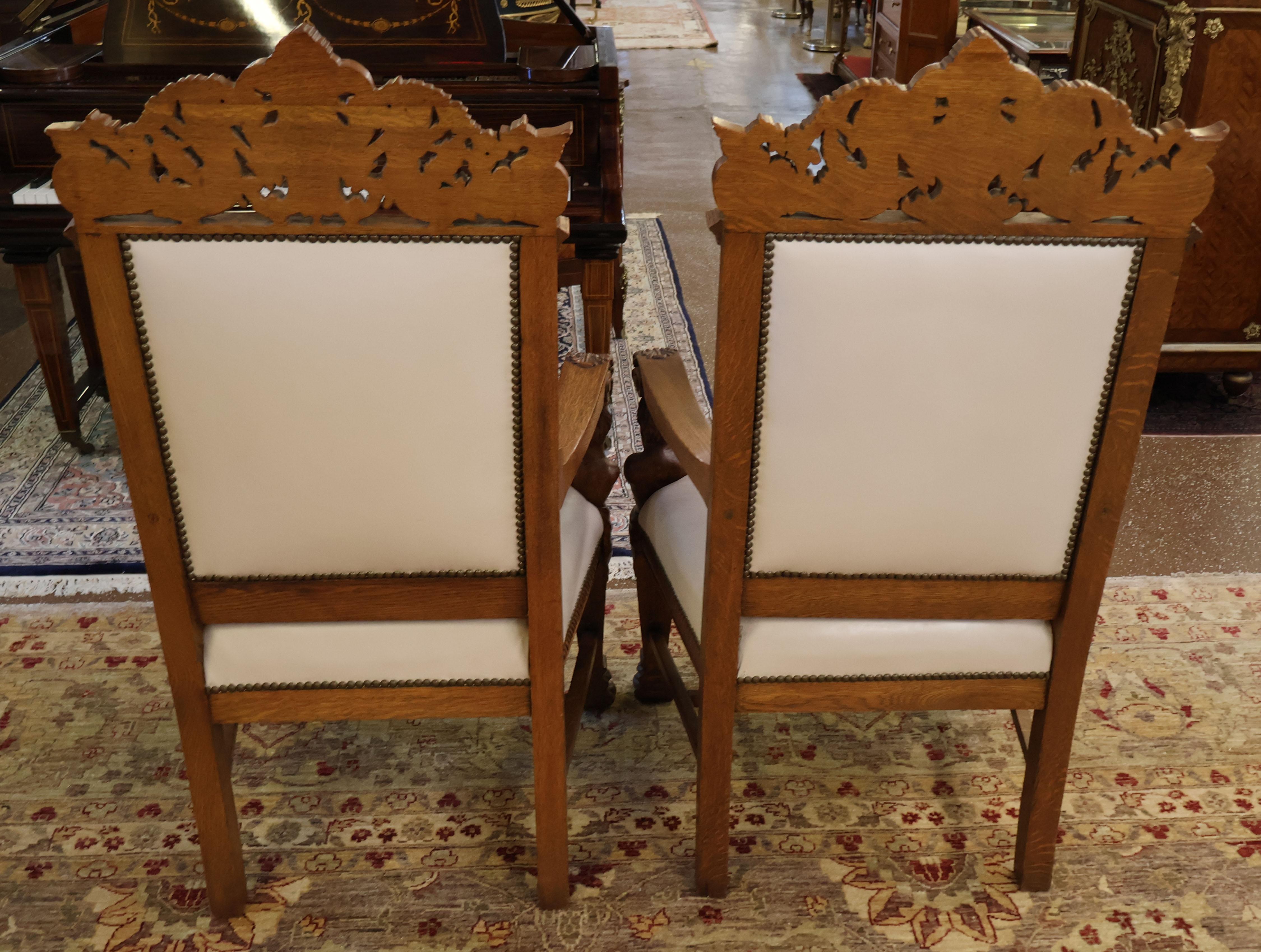 RJ Horner Oak Man Of The Mountain Renaissance Revival Arm Chairs For Sale 8