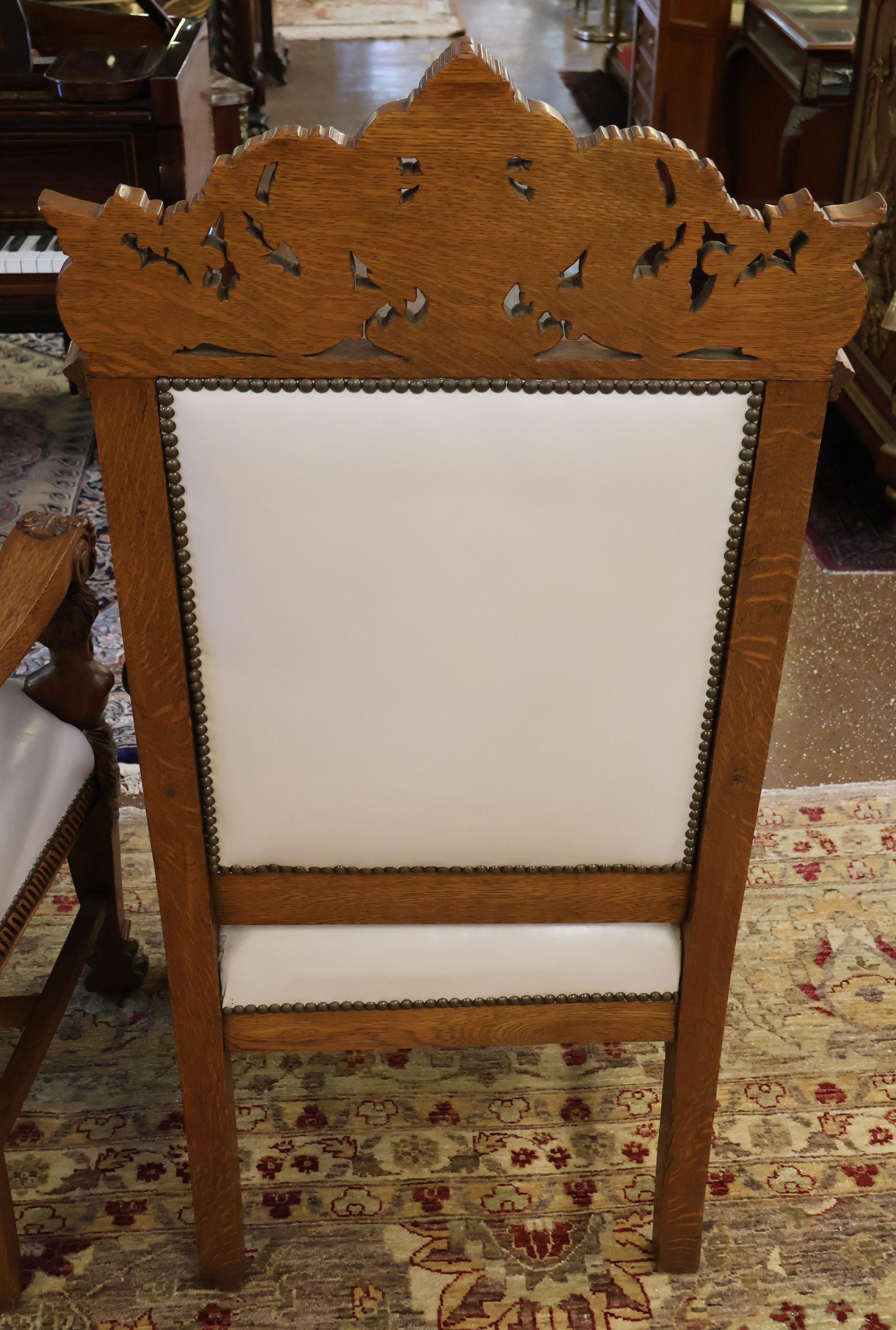 RJ Horner Oak Man Of The Mountain Renaissance Revival Arm Chairs 9