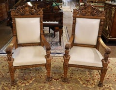 RJ Horner Oak Man Of The Mountain Renaissance Revival Arm Chairs