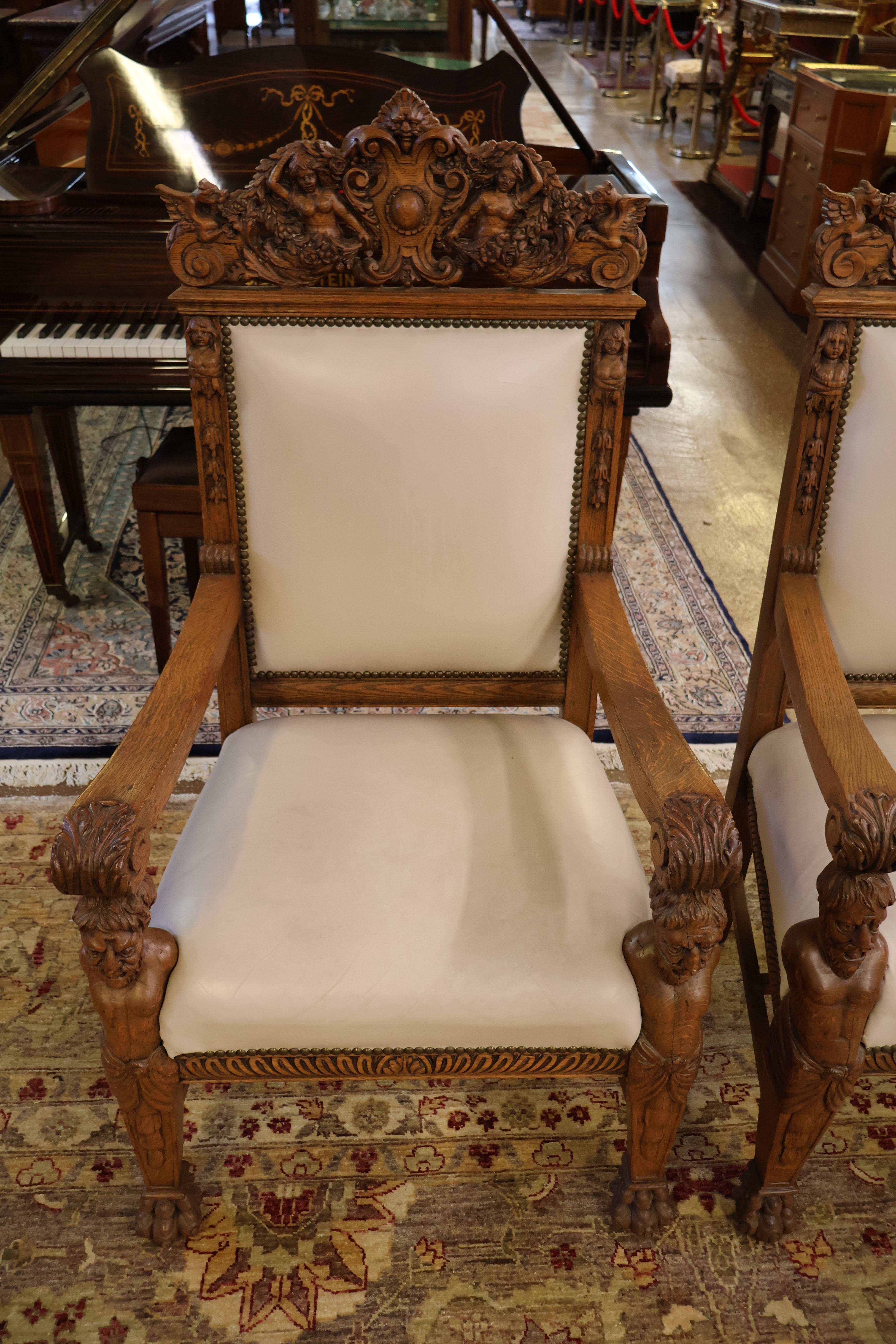RJ Horner Oak Man Of The Mountain Renaissance Revival Arm Chairs In Good Condition For Sale In Long Branch, NJ