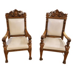 Used RJ Horner Oak Man Of The Mountain Renaissance Revival Arm Chairs