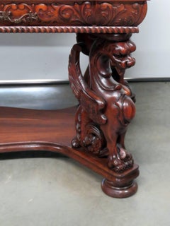 Carved Mahogany RJ Horner Renaissance Style Winged Griffin Writing Table or Desk