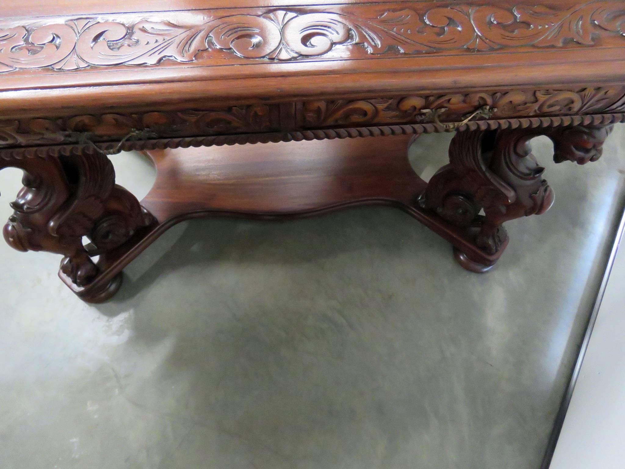 Carved Mahogany RJ Horner Renaissance Style Winged Griffin Writing Table or Desk In Good Condition In Swedesboro, NJ