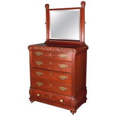 R.J. Horner School Carved Mahogany Five-Drawer Mirrored High Chest, circa 1900