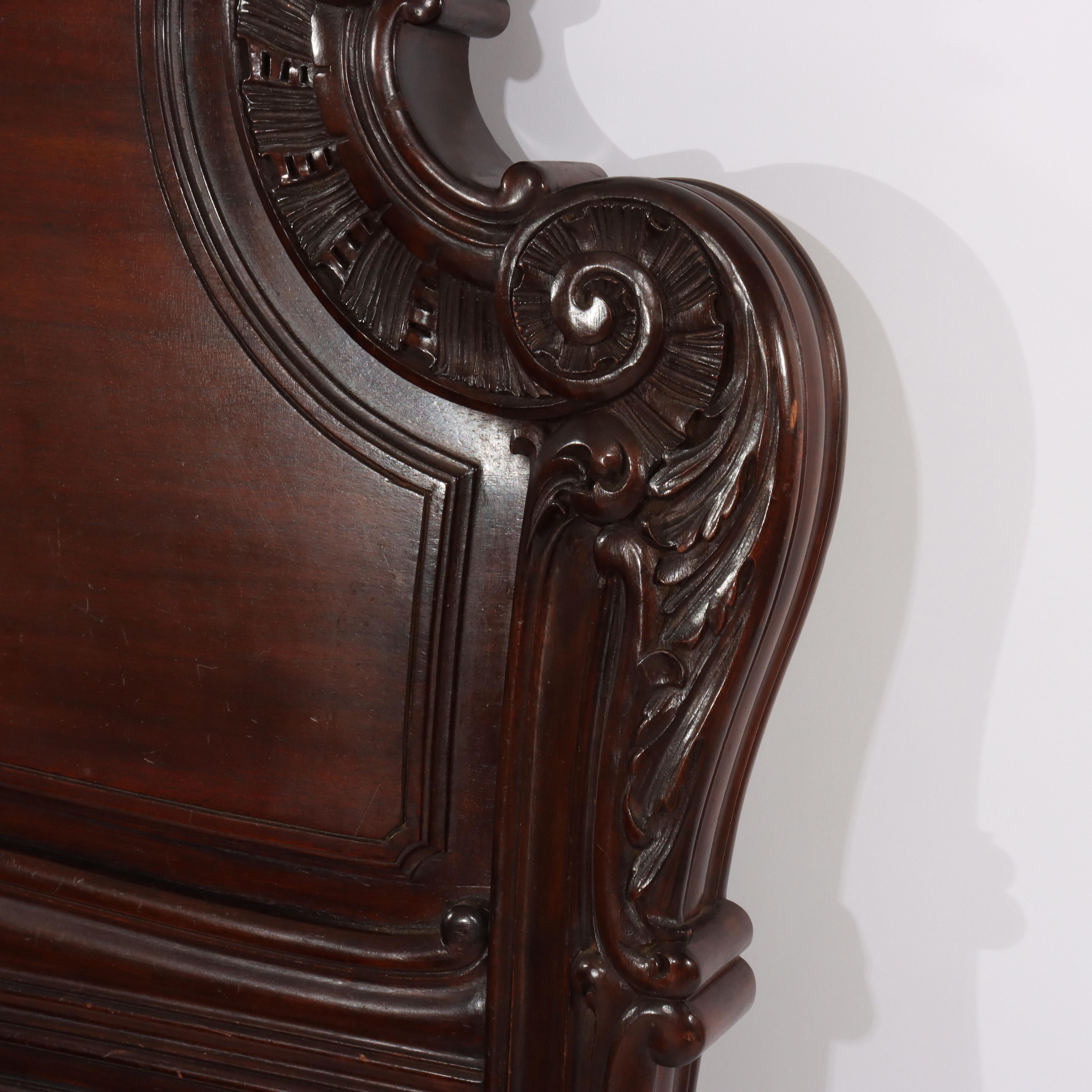 RJ Horner Schule geschnitzt Mahagoni Queen Size Bett Kopf-und Fußteile Circa 1890 im Angebot 2