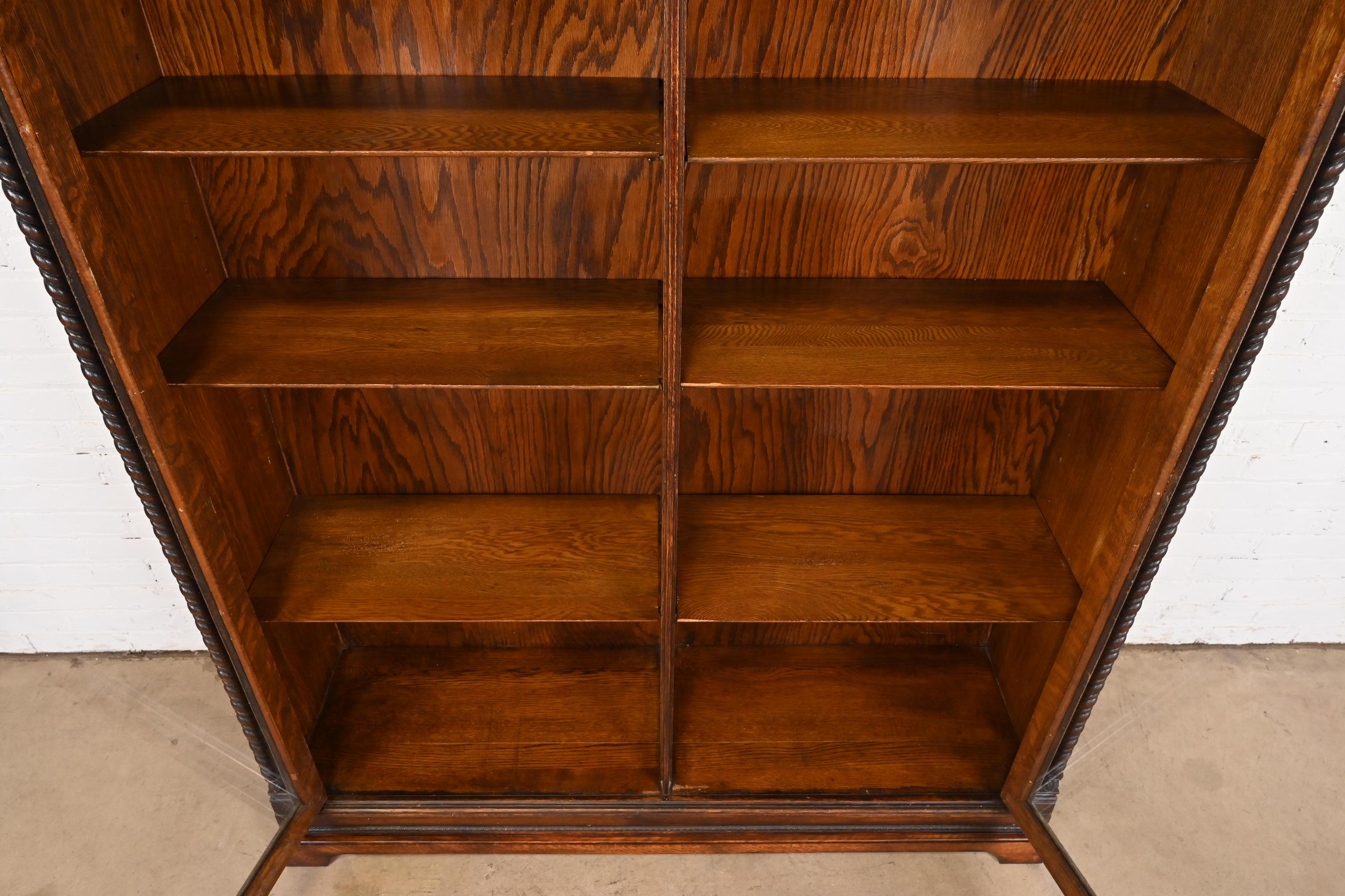 R.J. Horner Style American Empire Carved Oak Double Bookcase, Circa 1890 1