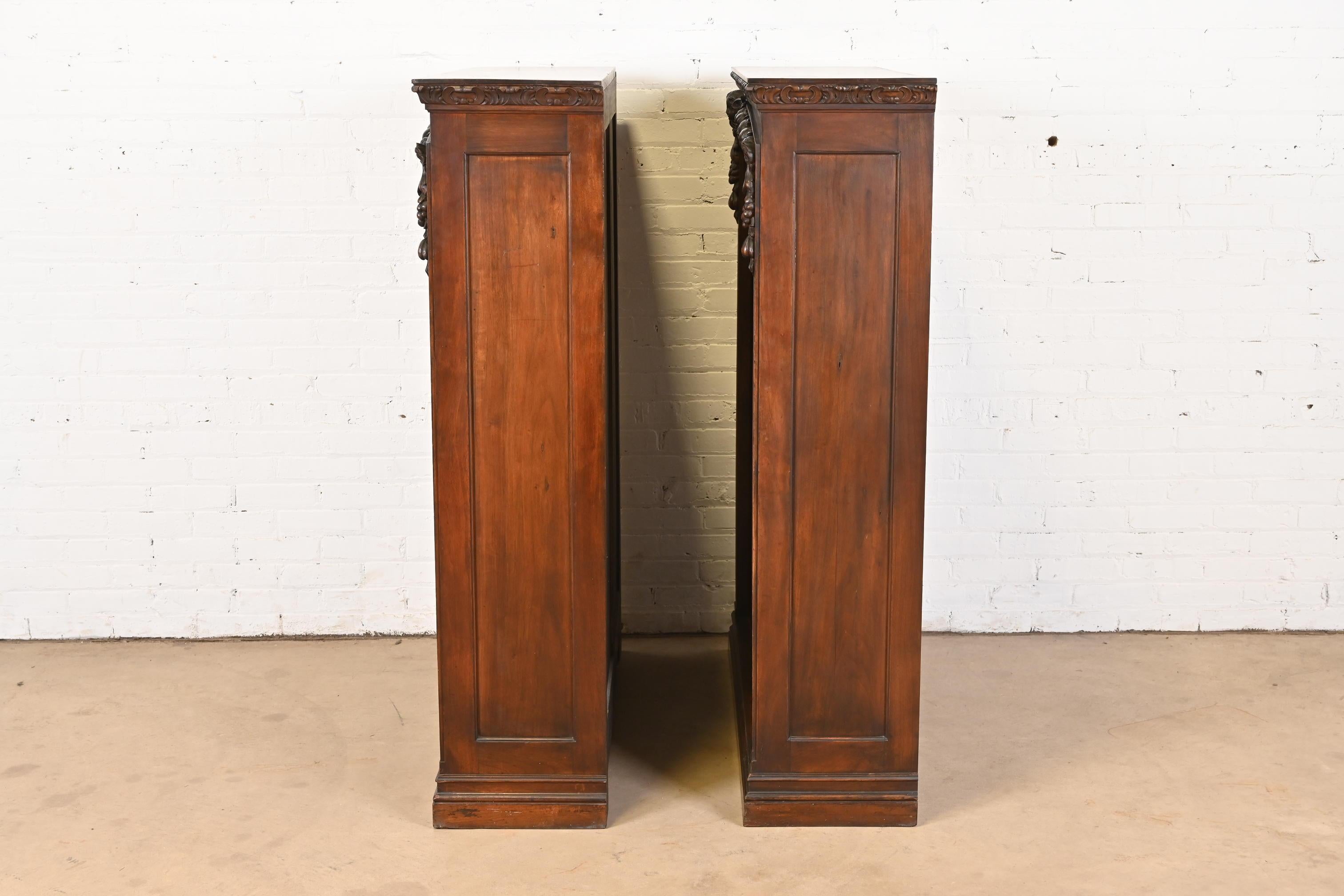R.J. Horner Style Antique Victorian Renaissance Revival Carved Walnut Bookcases For Sale 6