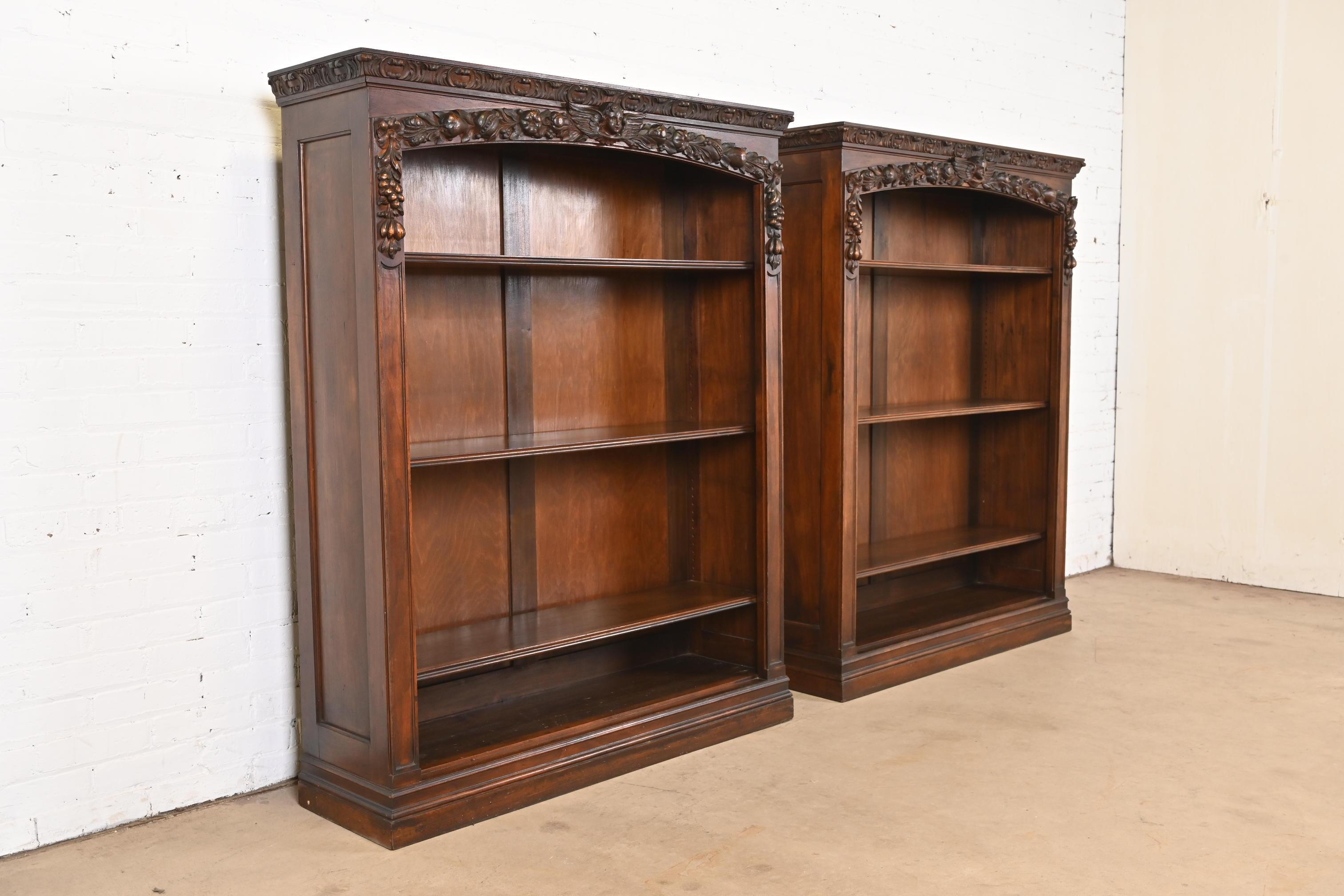 19th Century R.J. Horner Style Antique Victorian Renaissance Revival Carved Walnut Bookcases For Sale