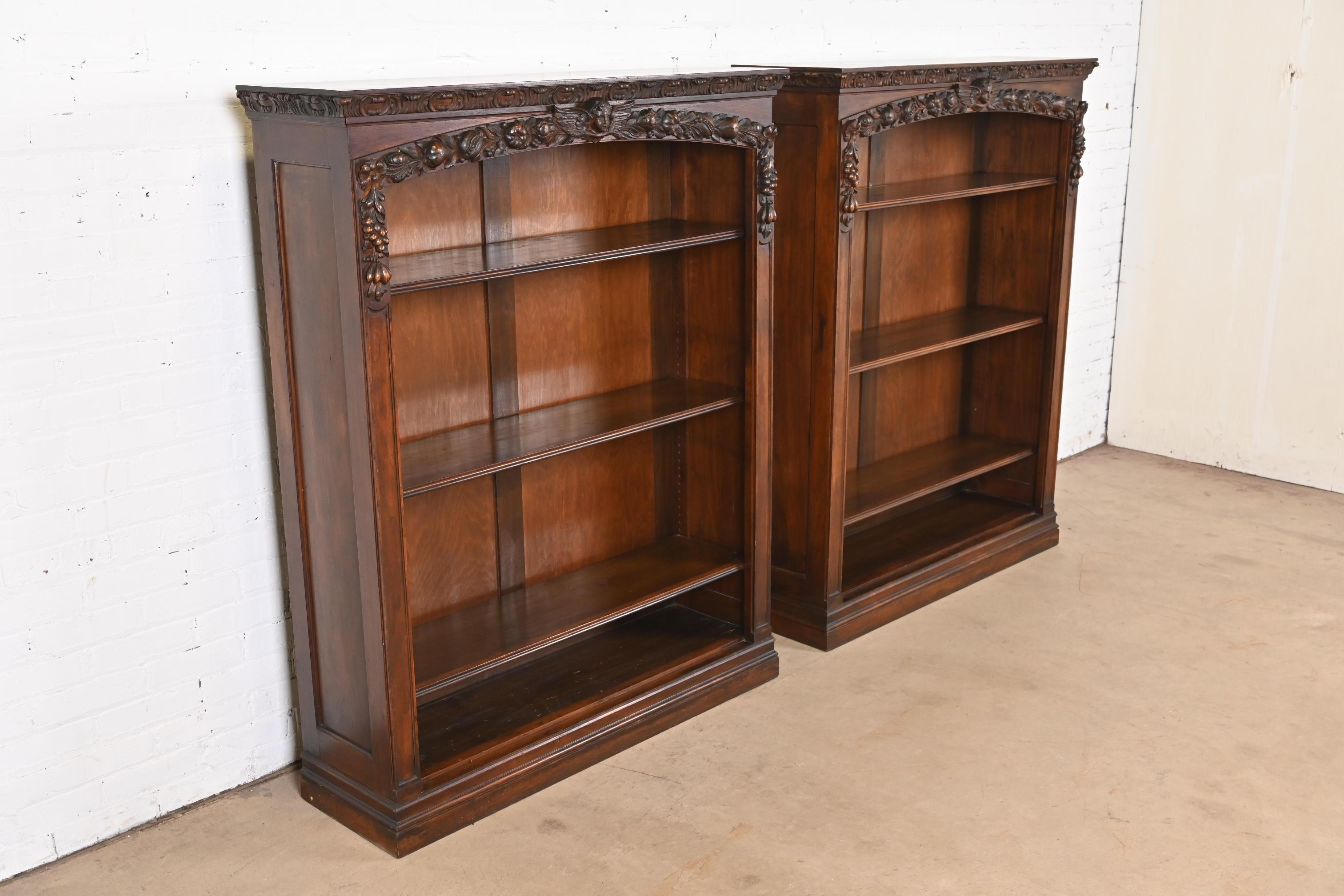 R.J. Horner Style Antique Victorian Renaissance Revival Carved Walnut Bookcases For Sale 1