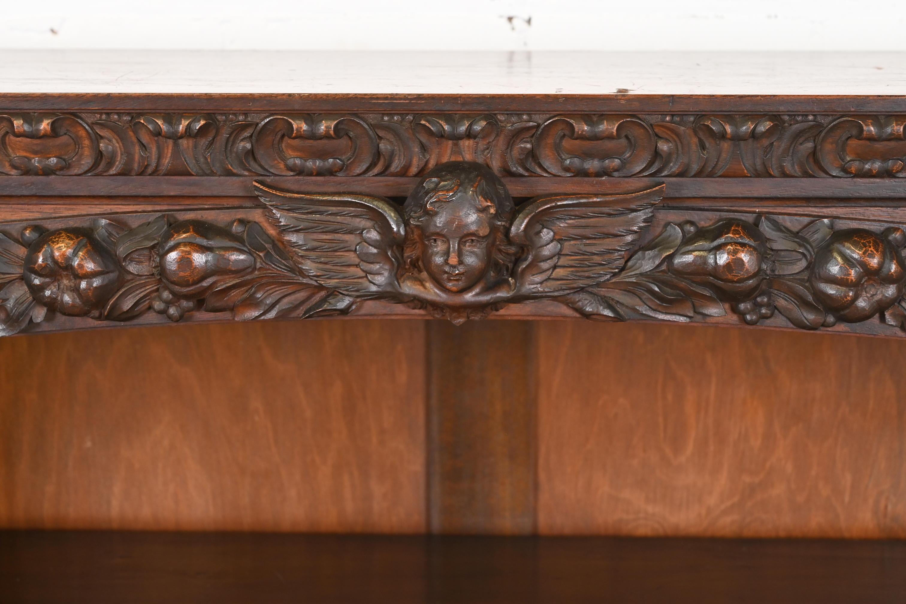 R.J. Horner Style Antique Victorian Renaissance Revival Carved Walnut Bookcases For Sale 2