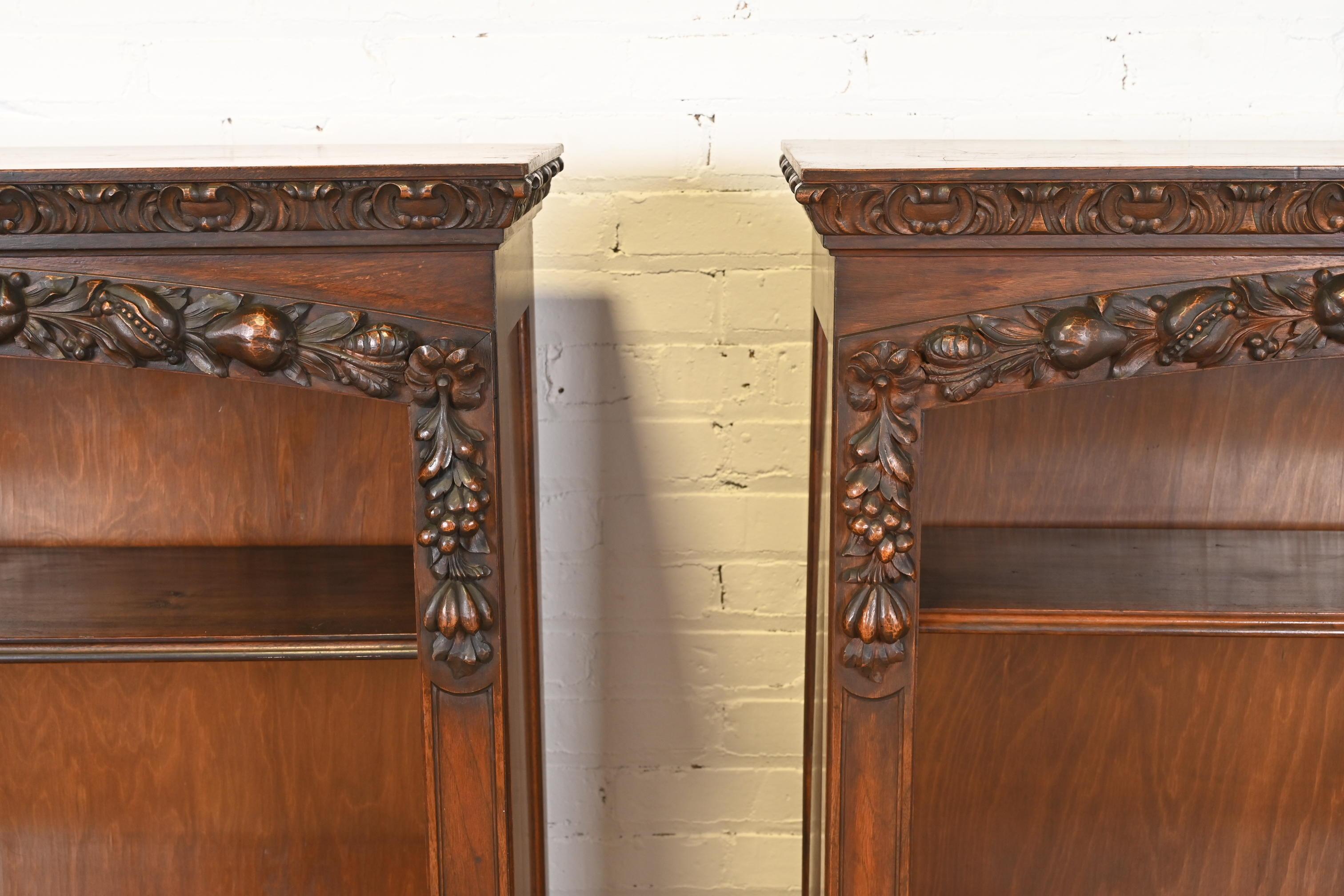 R.J. Horner Style Antique Victorian Renaissance Revival Carved Walnut Bookcases For Sale 4