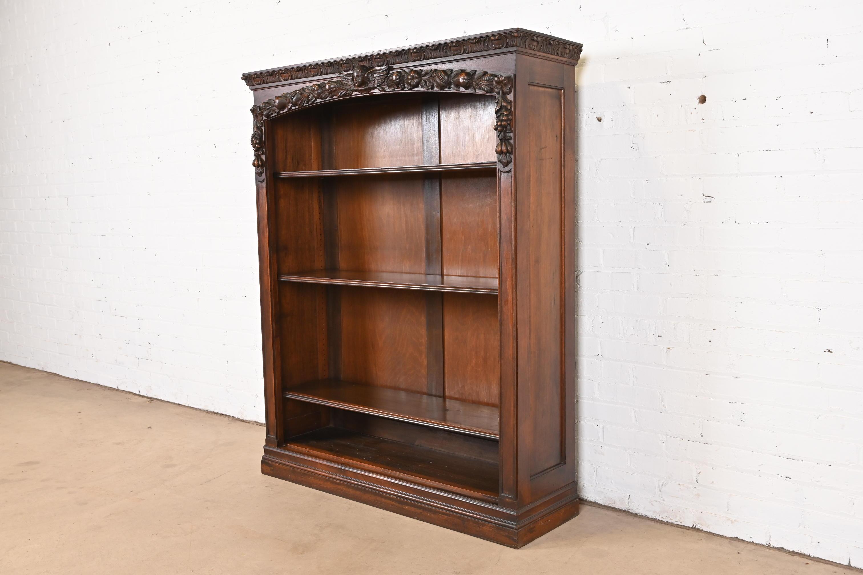 American R.J. Horner Style Antique Victorian Renaissance Revival Walnut Bookcase For Sale