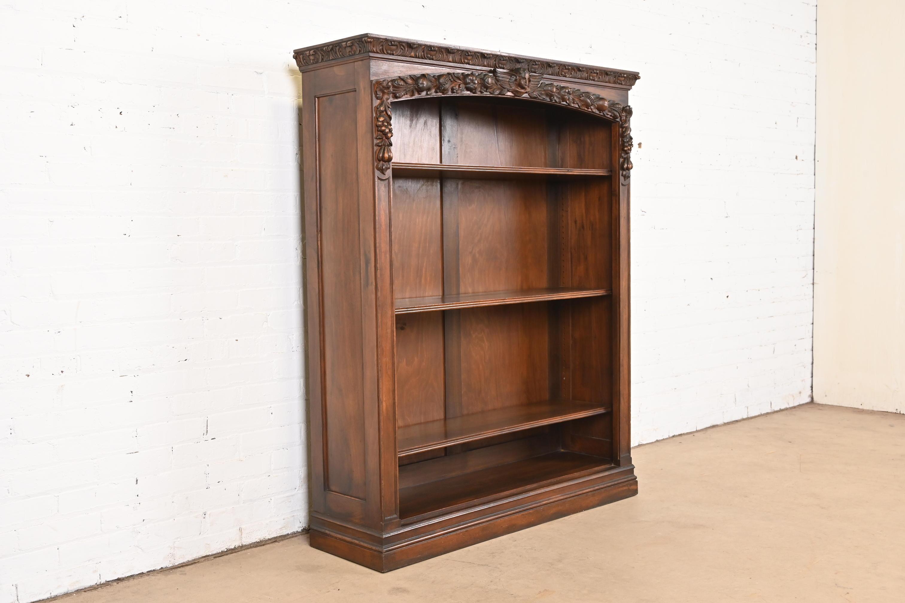 19th Century R.J. Horner Style Antique Victorian Renaissance Revival Walnut Bookcase For Sale