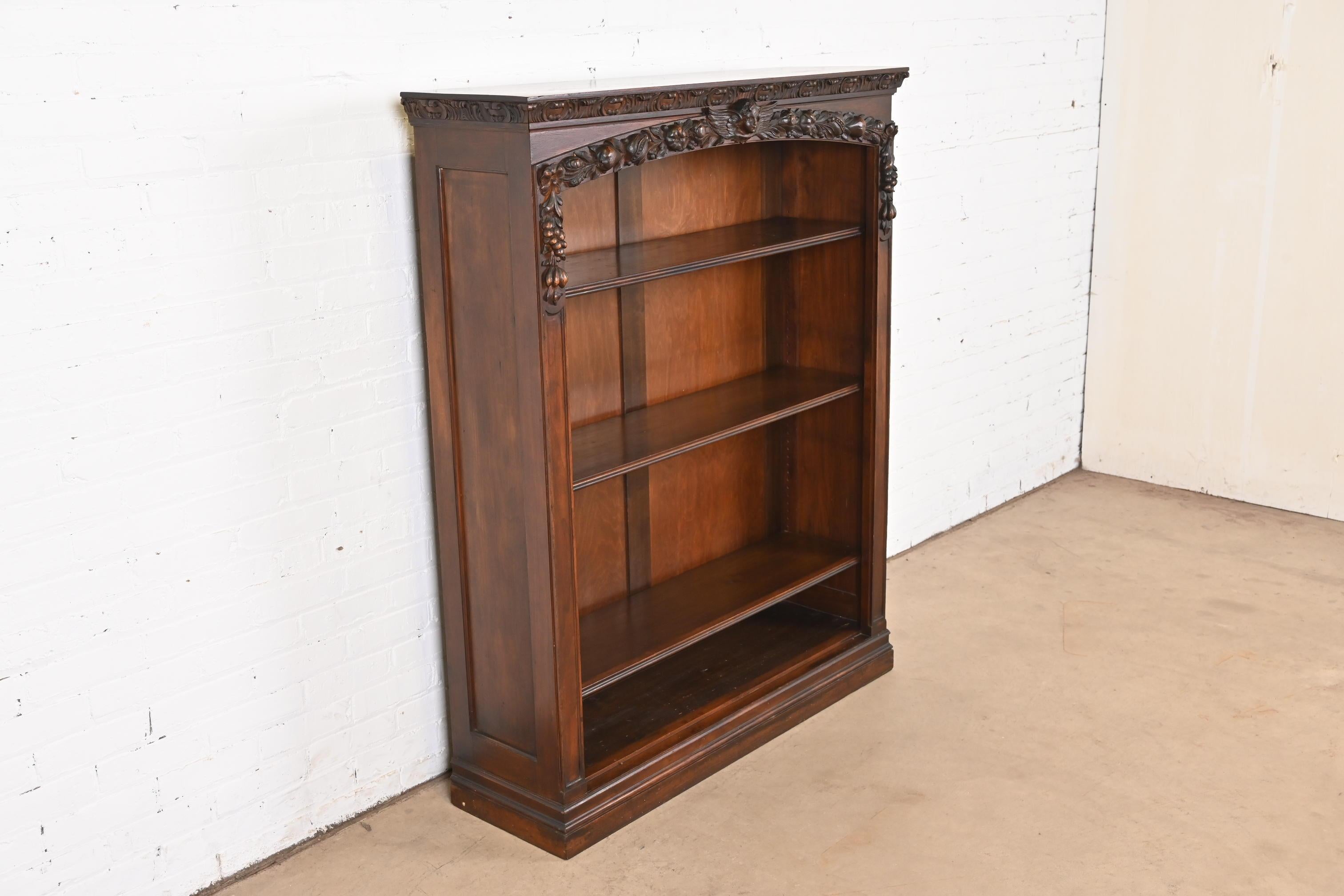 R.J. Horner Style Antique Victorian Renaissance Revival Walnut Bookcase For Sale 1