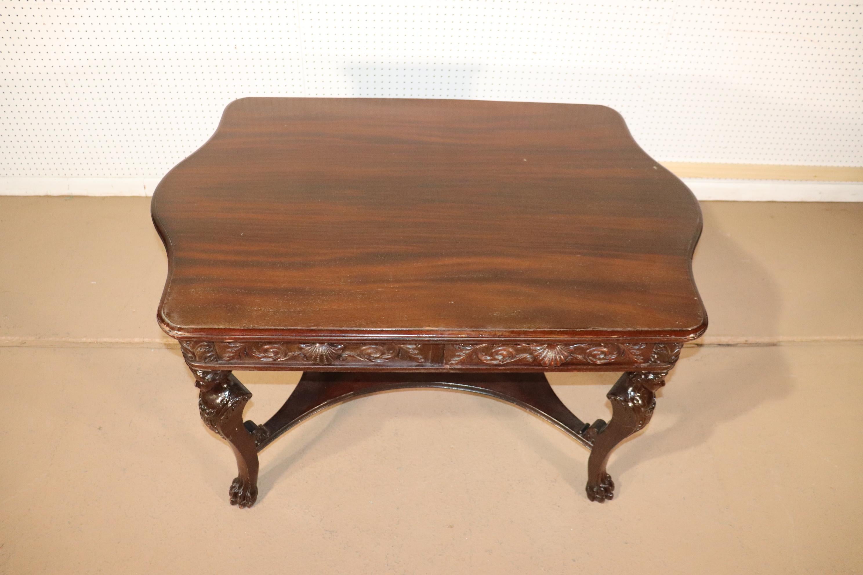 RJ Horner Style Carved Maiden Figural Mahogany Partners Desk Writing Table For Sale 3