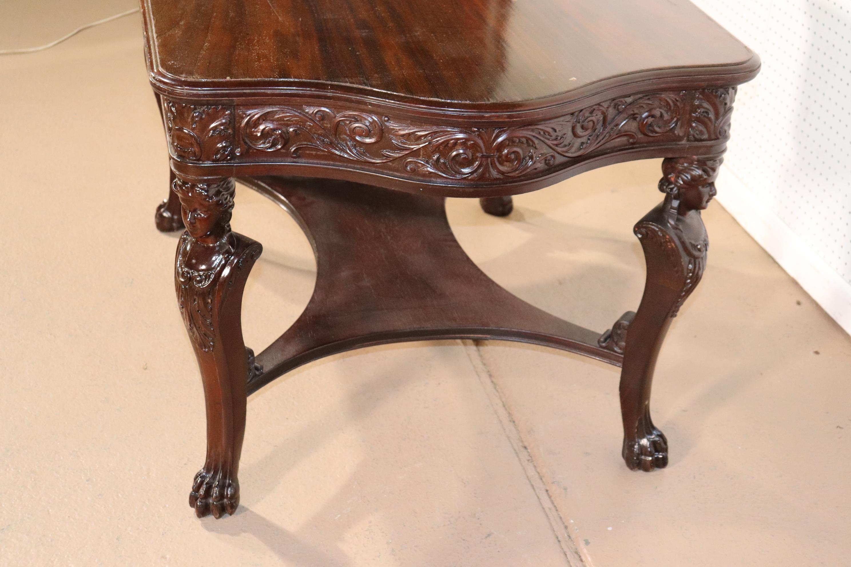 RJ Horner Style Carved Maiden Figural Mahogany Partners Desk Writing Table For Sale 10