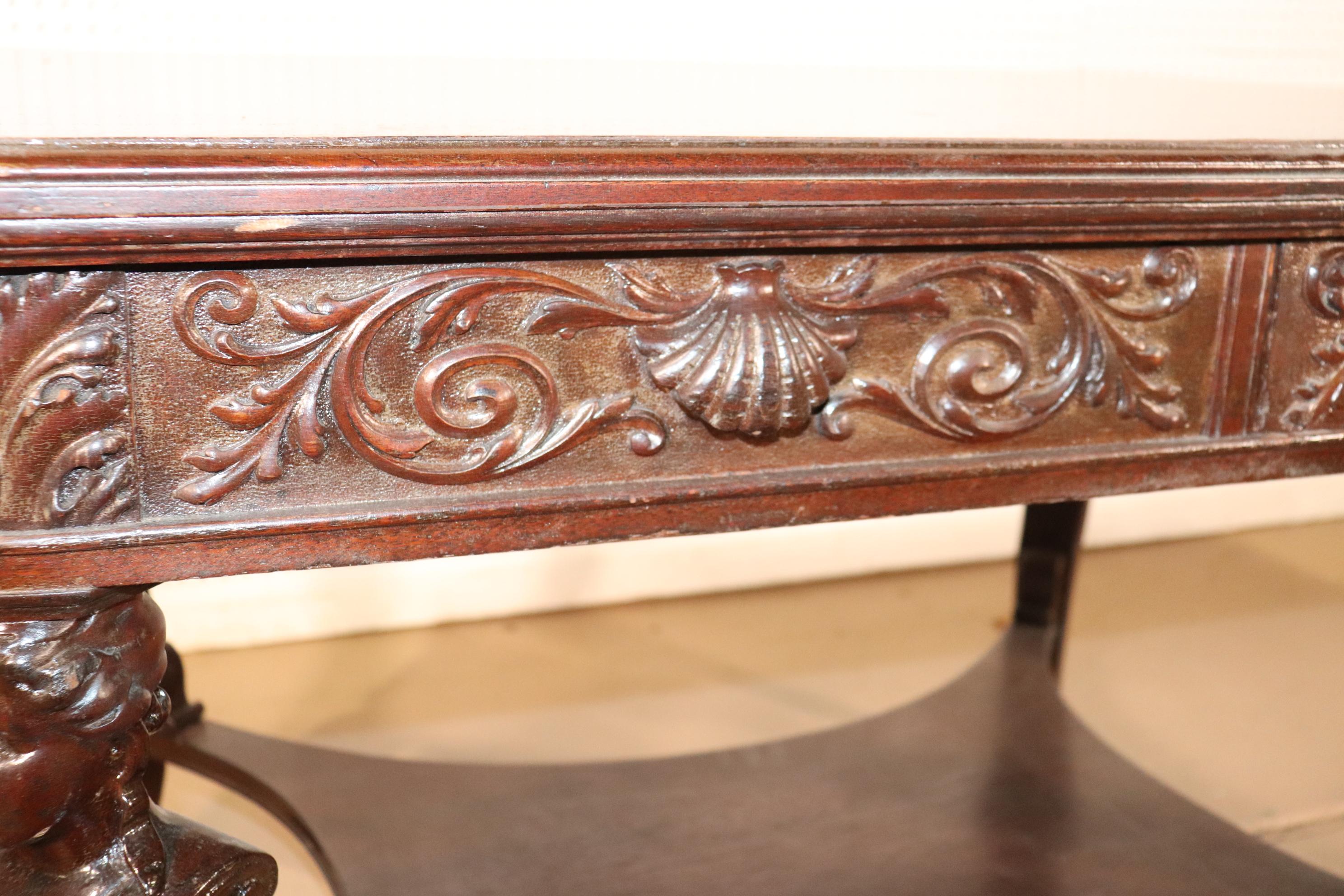 Late 19th Century RJ Horner Style Carved Maiden Figural Mahogany Partners Desk Writing Table For Sale